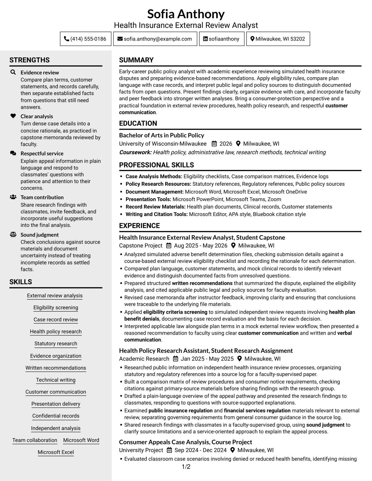 Resume example — page 1