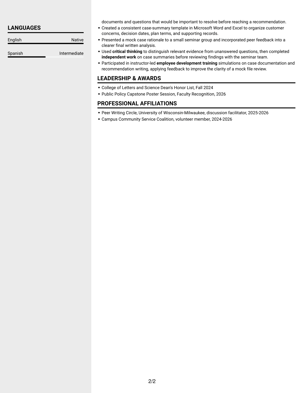 Resume example — page 2