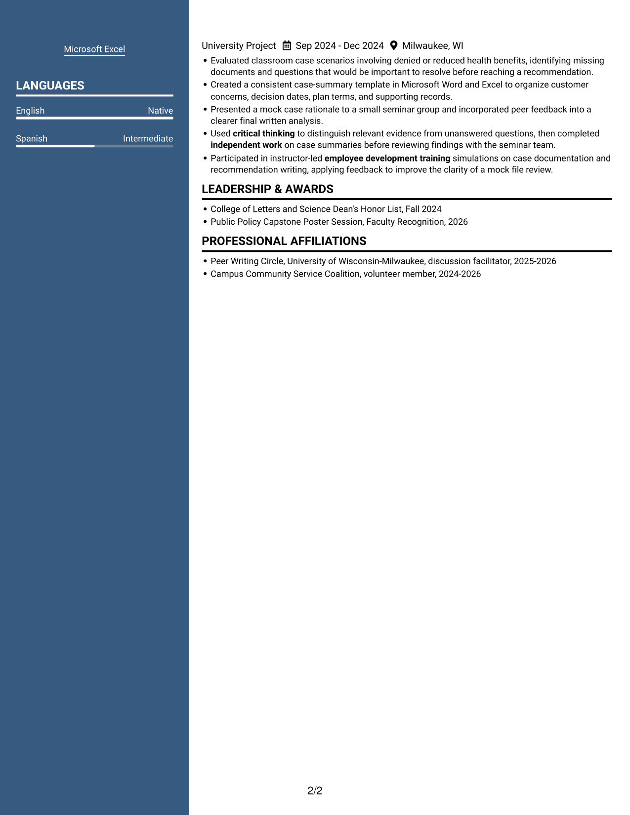 Resume example — page 2