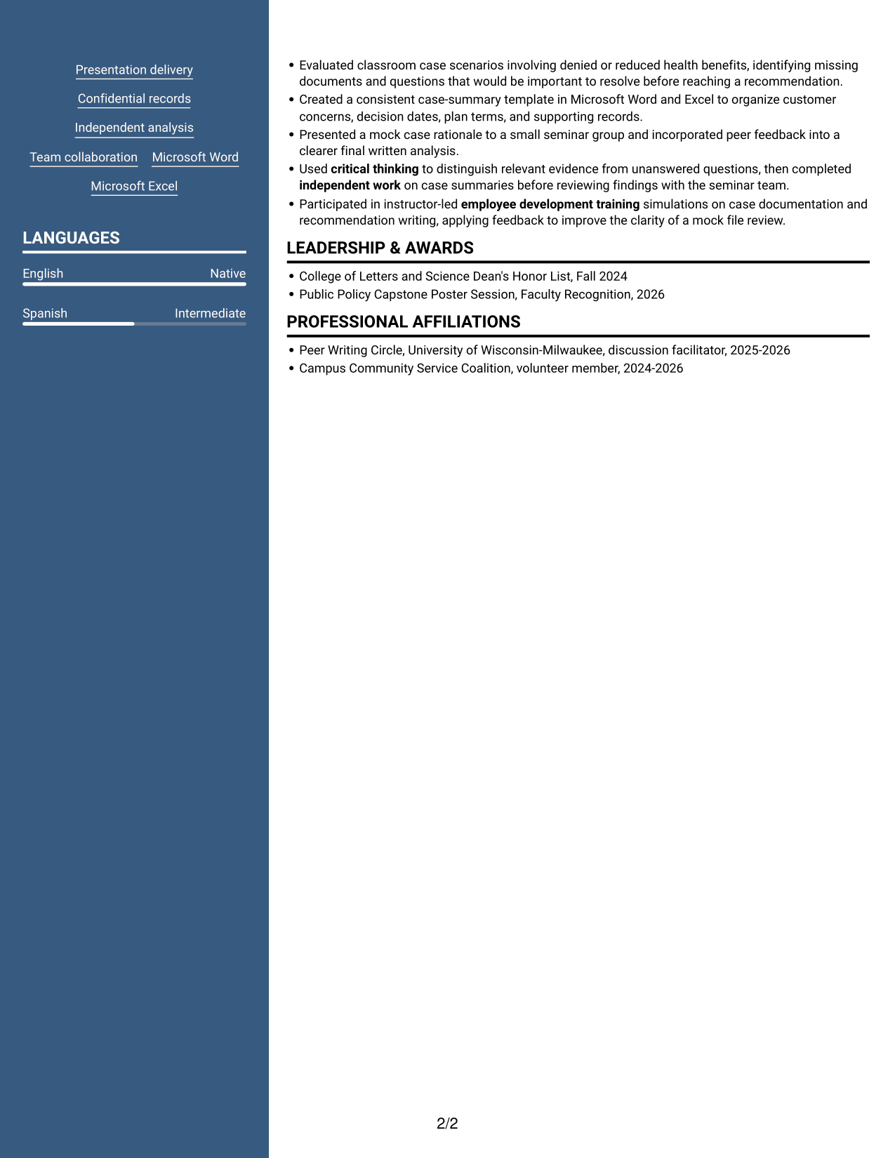 Resume example — page 2