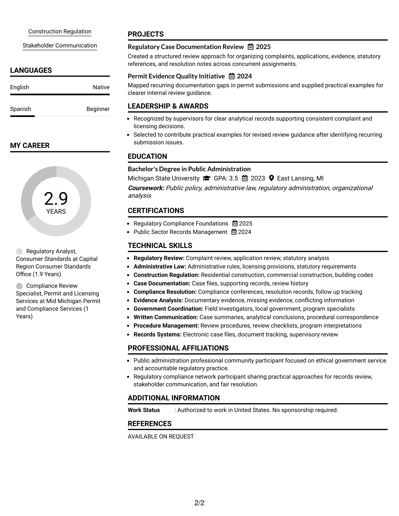 Resume Example Page 2