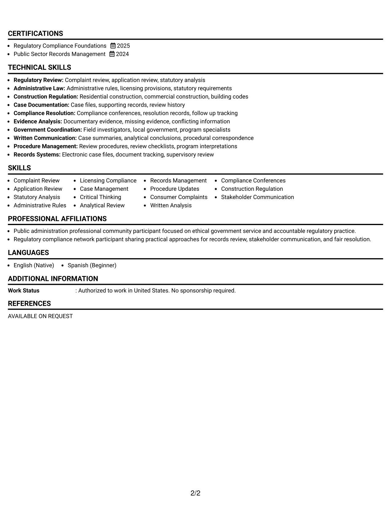 Resume Example Page 2