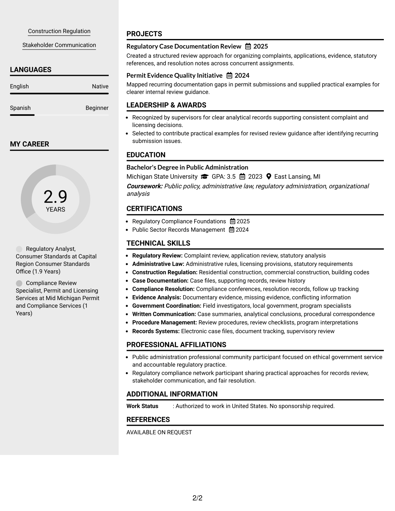 Resume Example Page 2