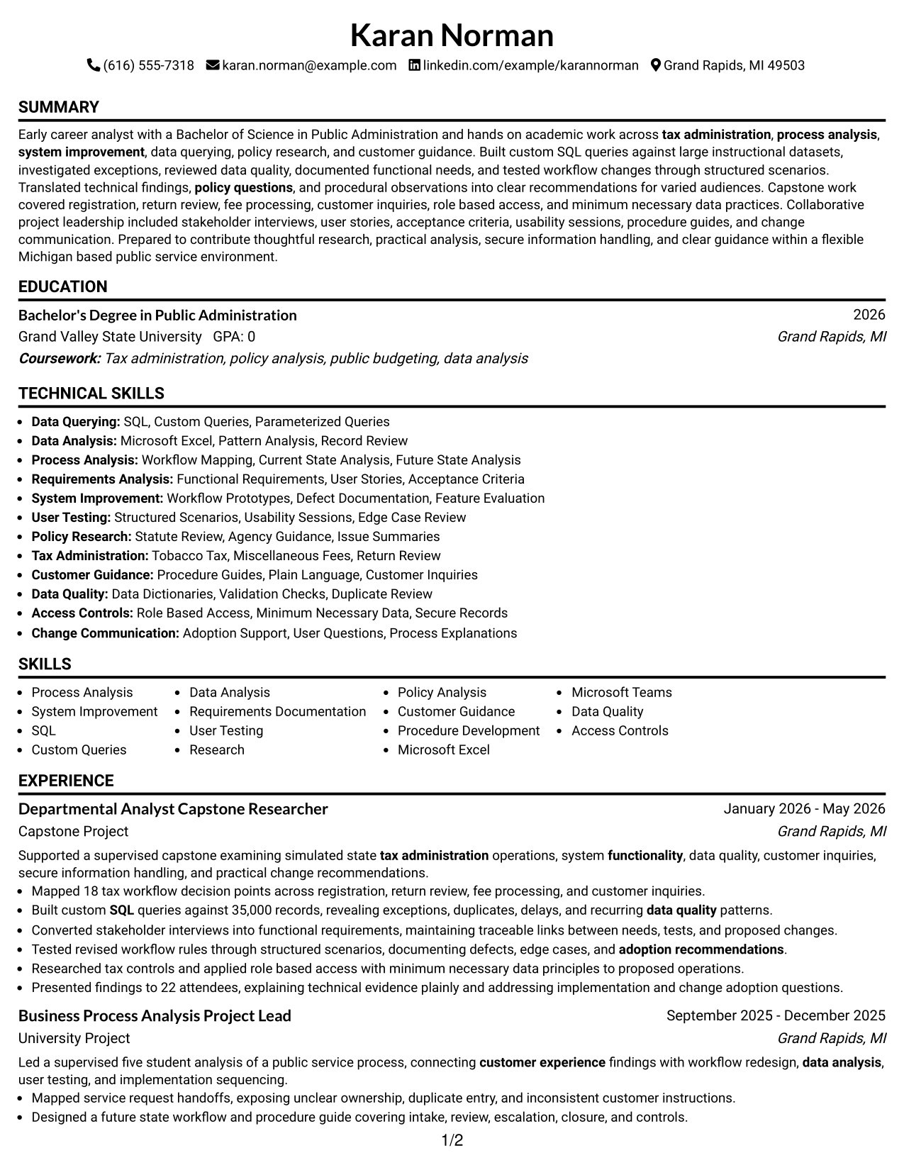 Resume Example Page 1