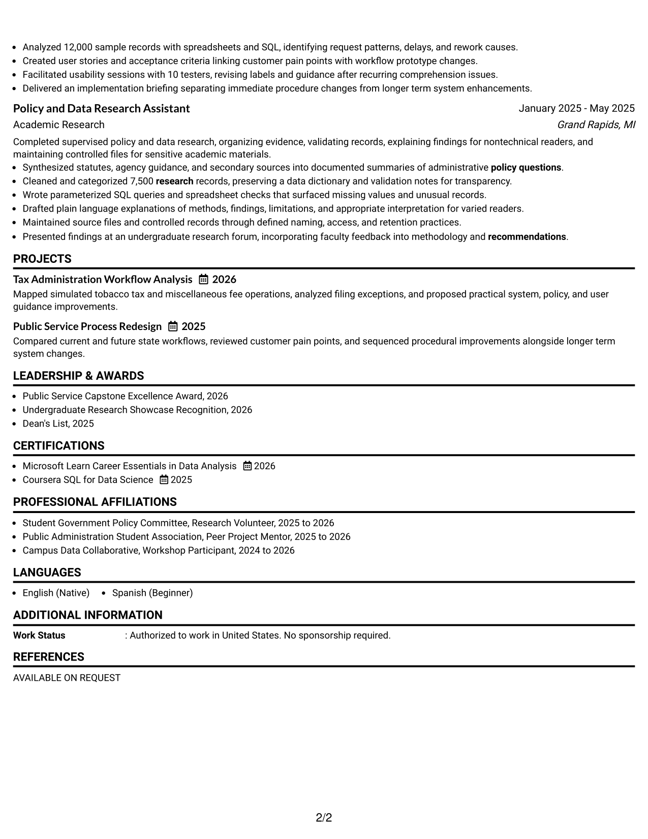 Resume Example Page 2