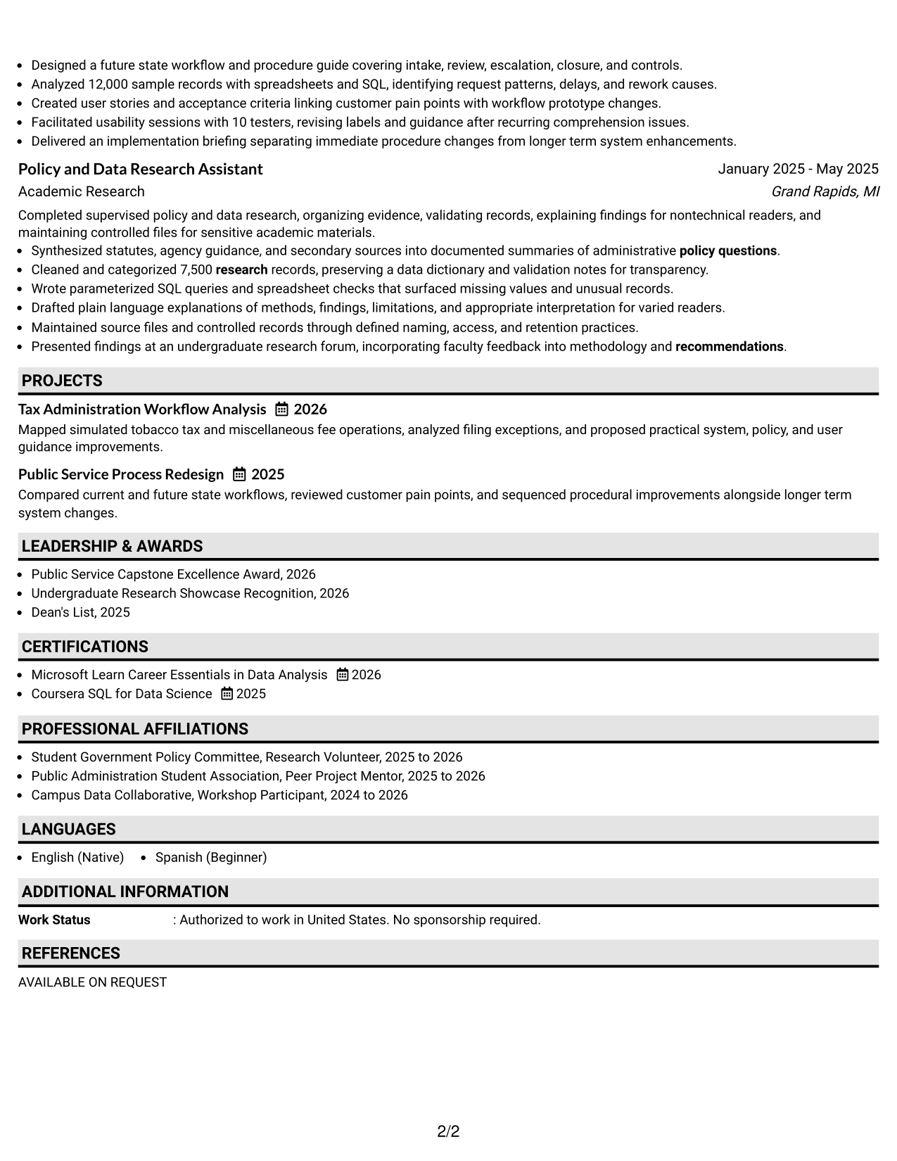 Resume Example Page 2