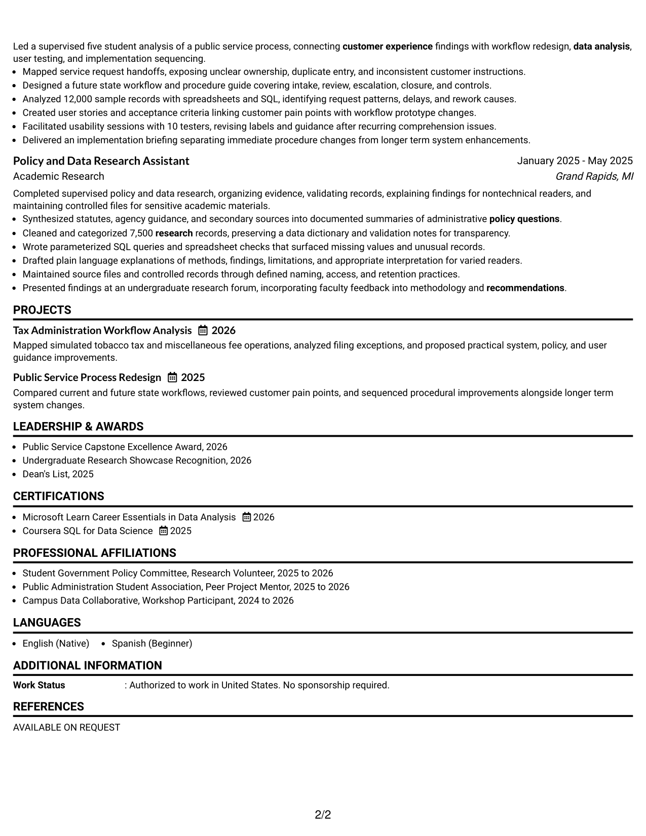 Resume Example Page 2