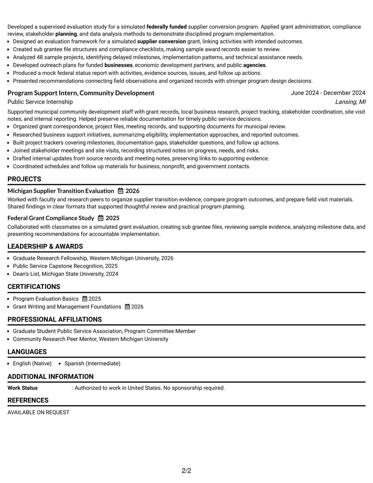 Resume Example Page 2