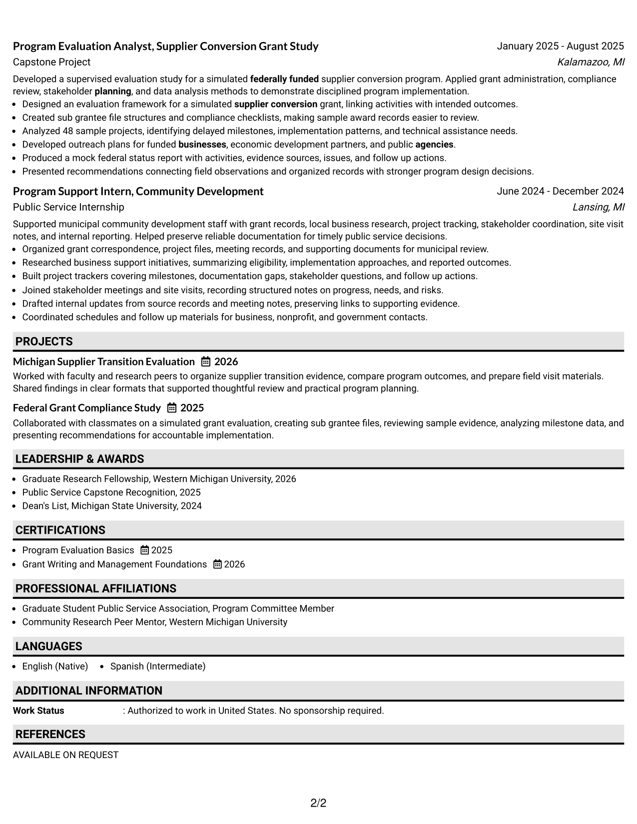 Resume Example Page 2