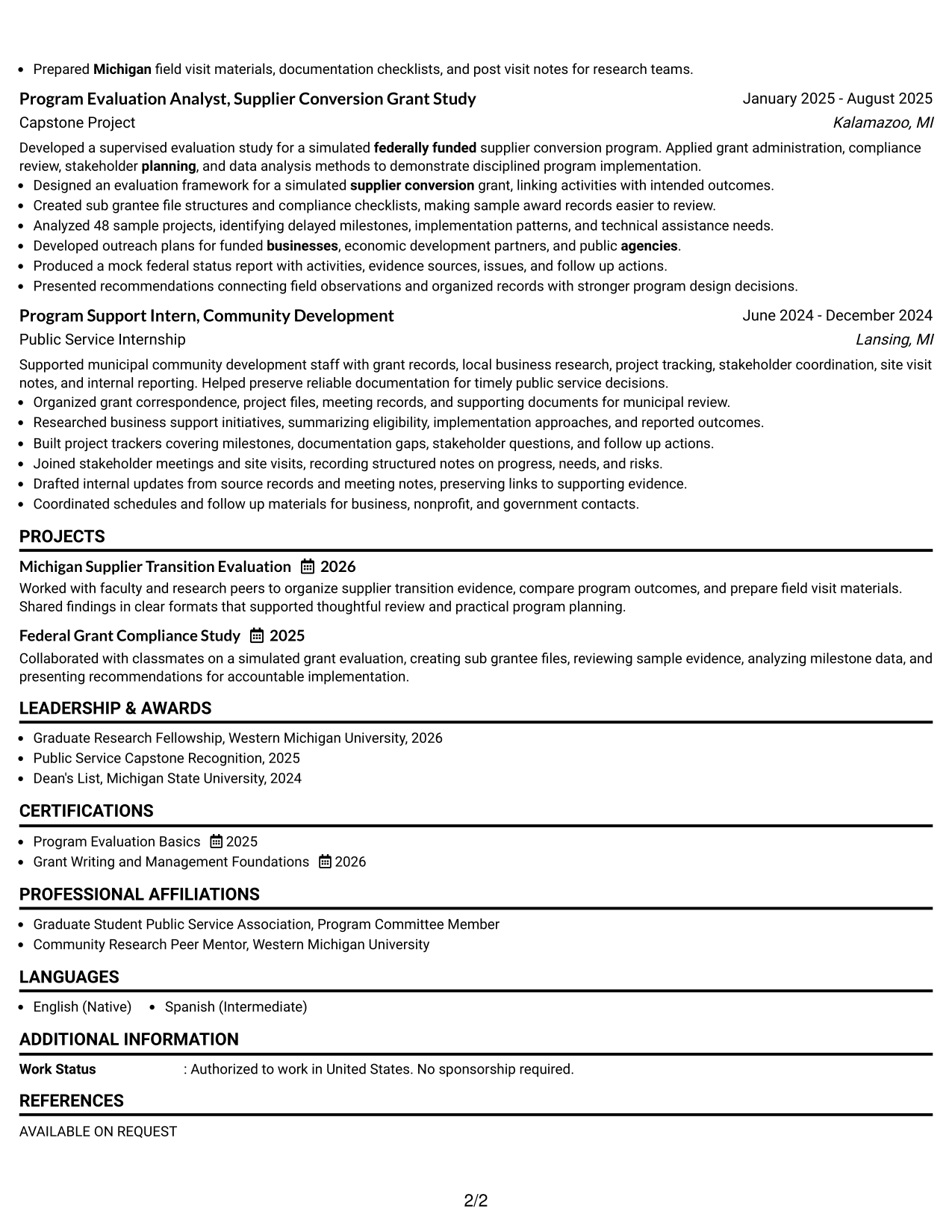 Resume Example Page 2