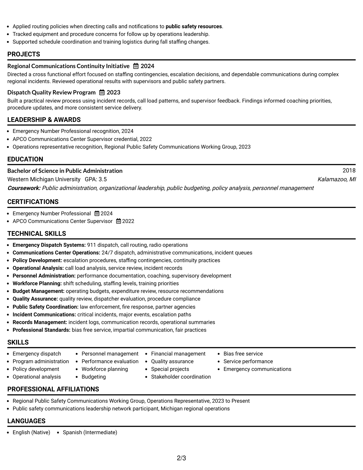 Resume Example Page 2