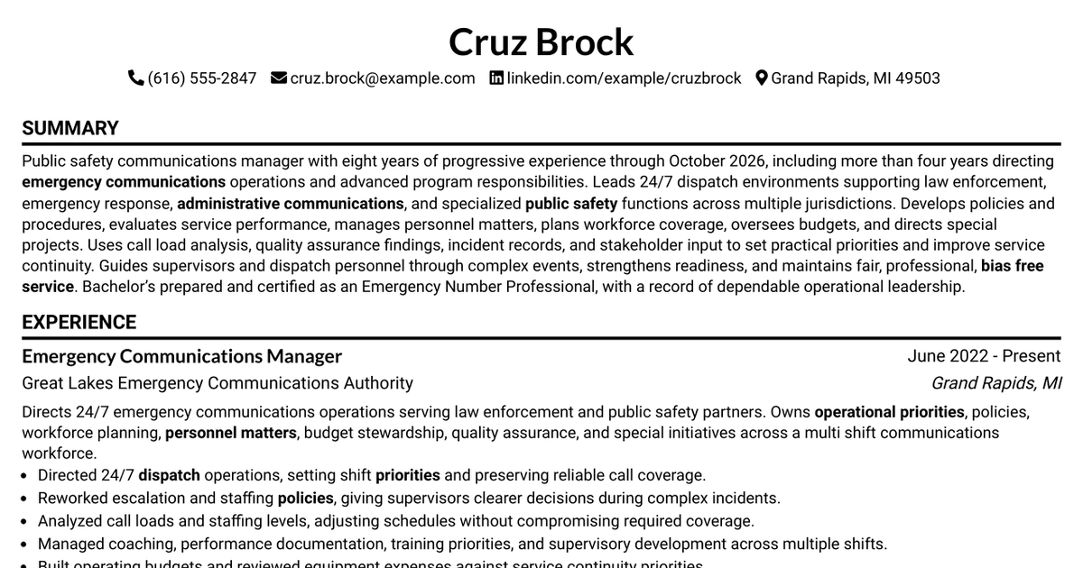 7 Departmental Manager - Emergency Communications Resume Templates with Example
