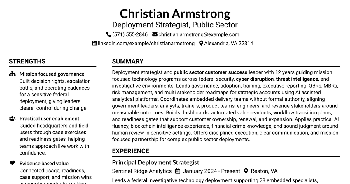 7 Deployment Strategist - Public Sector Resume Templates with Example