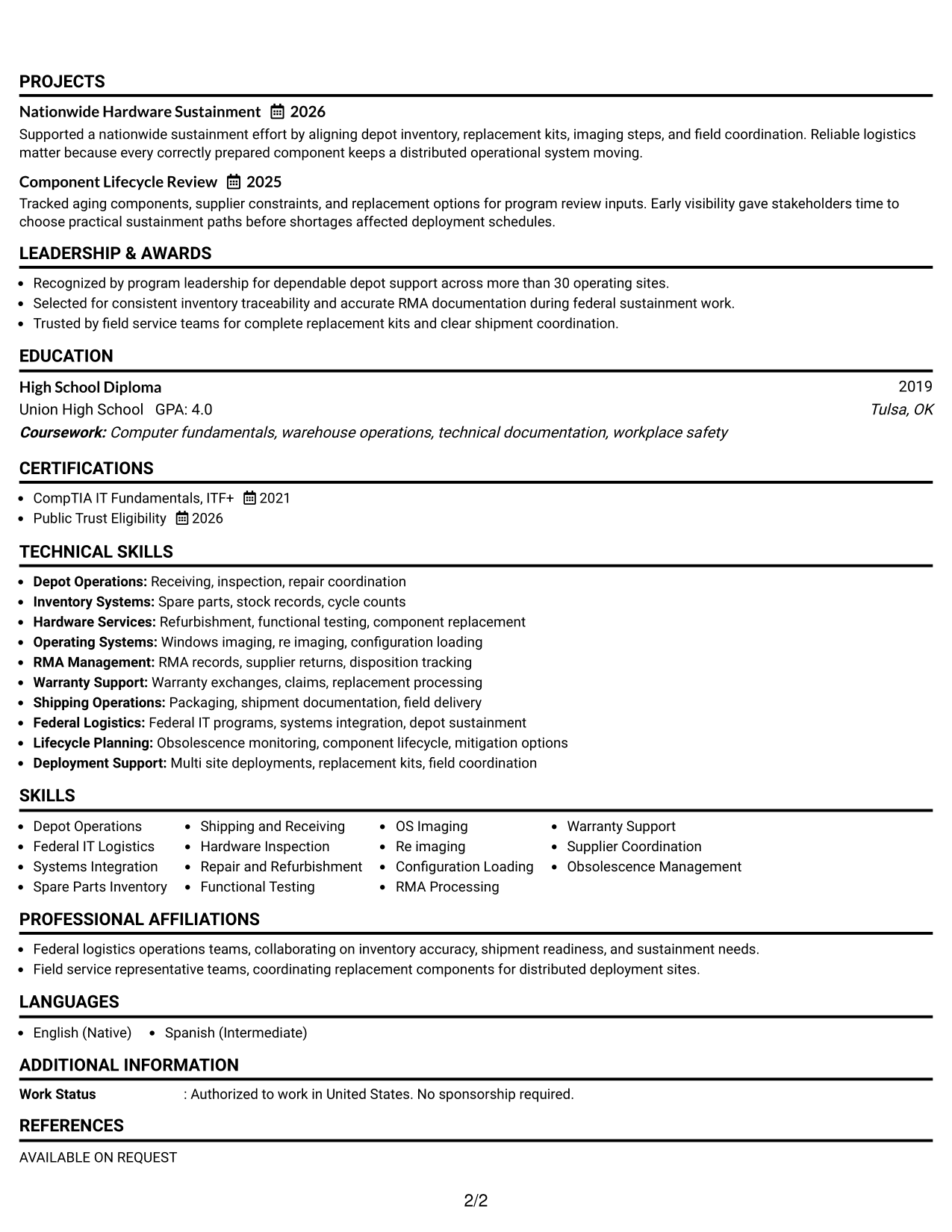 Resume Example Page 2