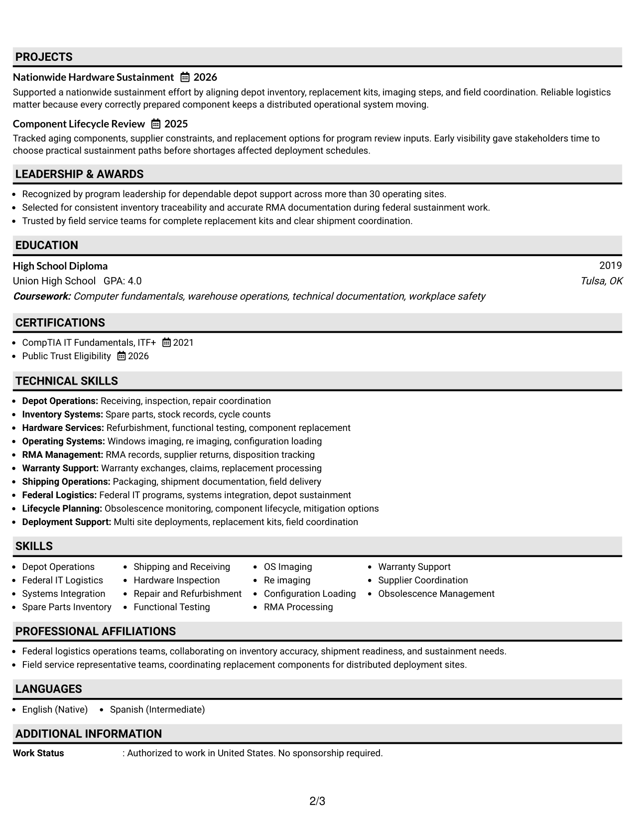 Resume Example Page 2