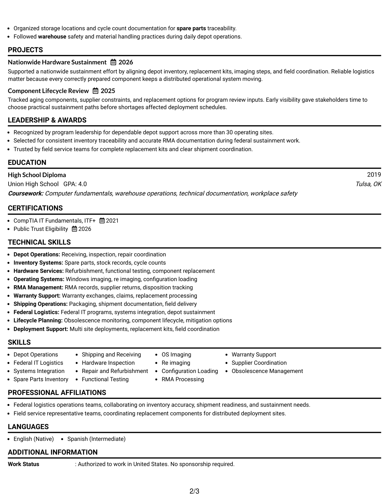 Resume Example Page 2
