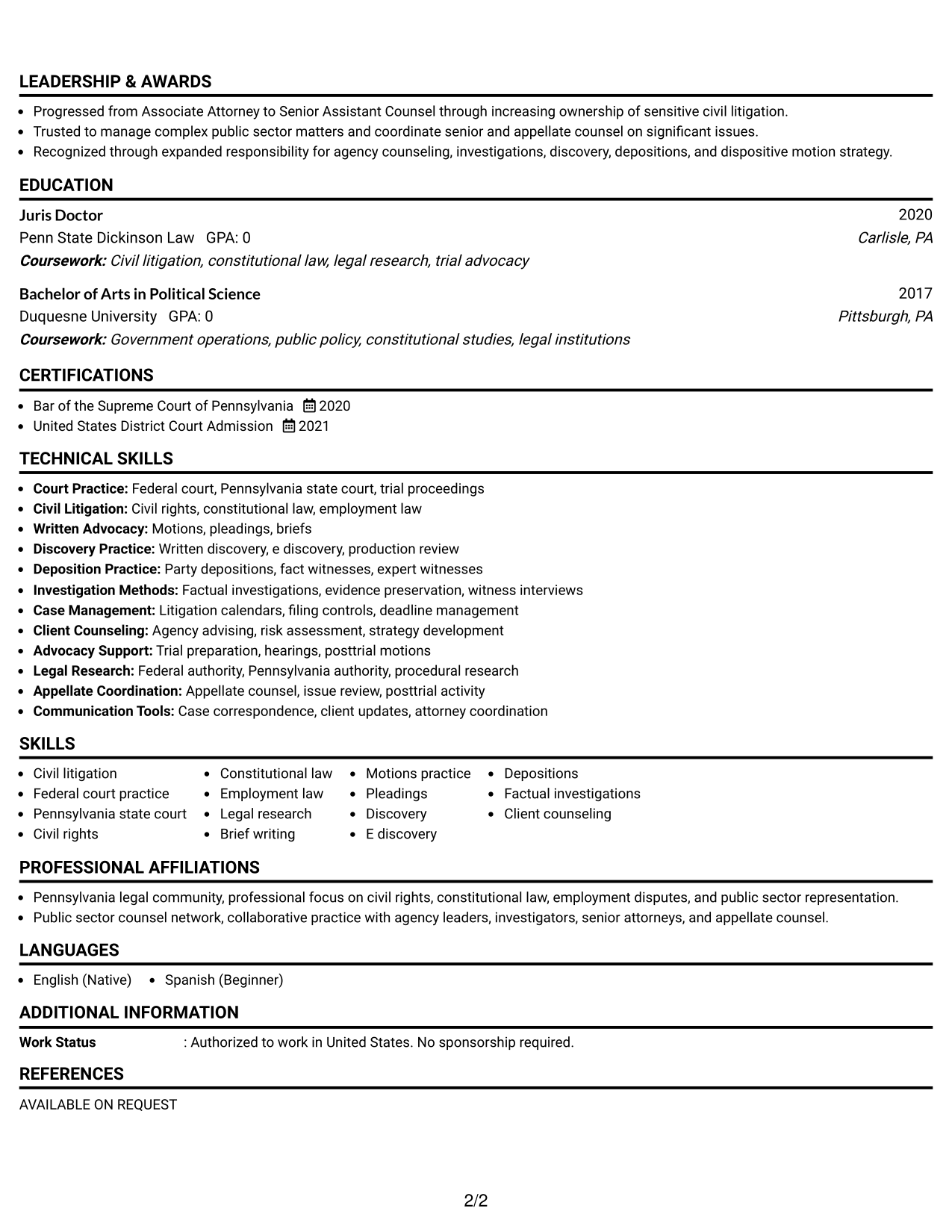 Resume Example Page 2