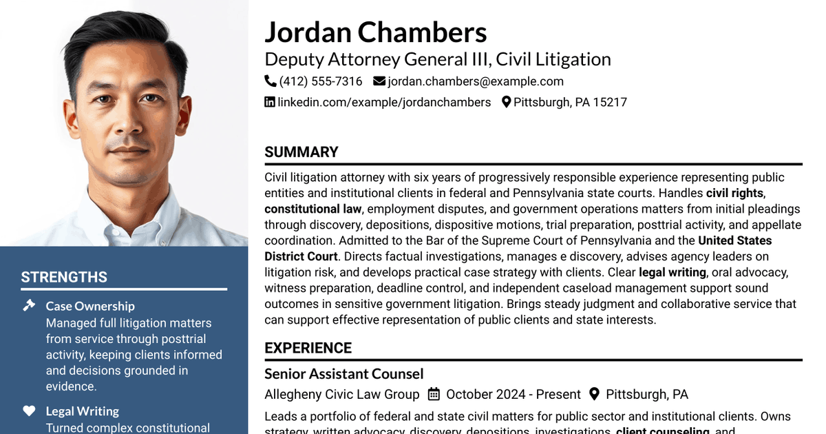 7 Deputy Attorney General II/III - Civil Litigation Resume Templates with Example