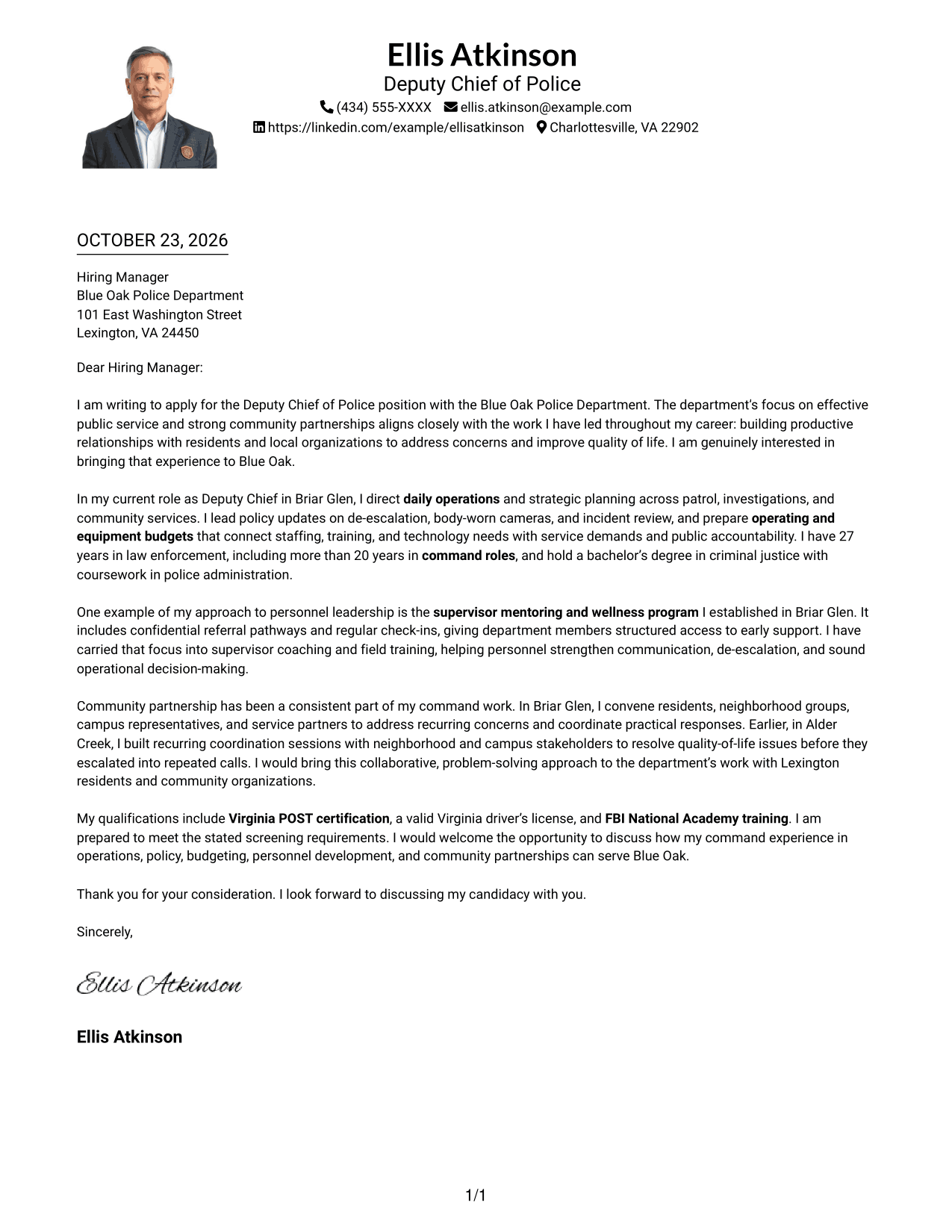 Cover letter example — page 1