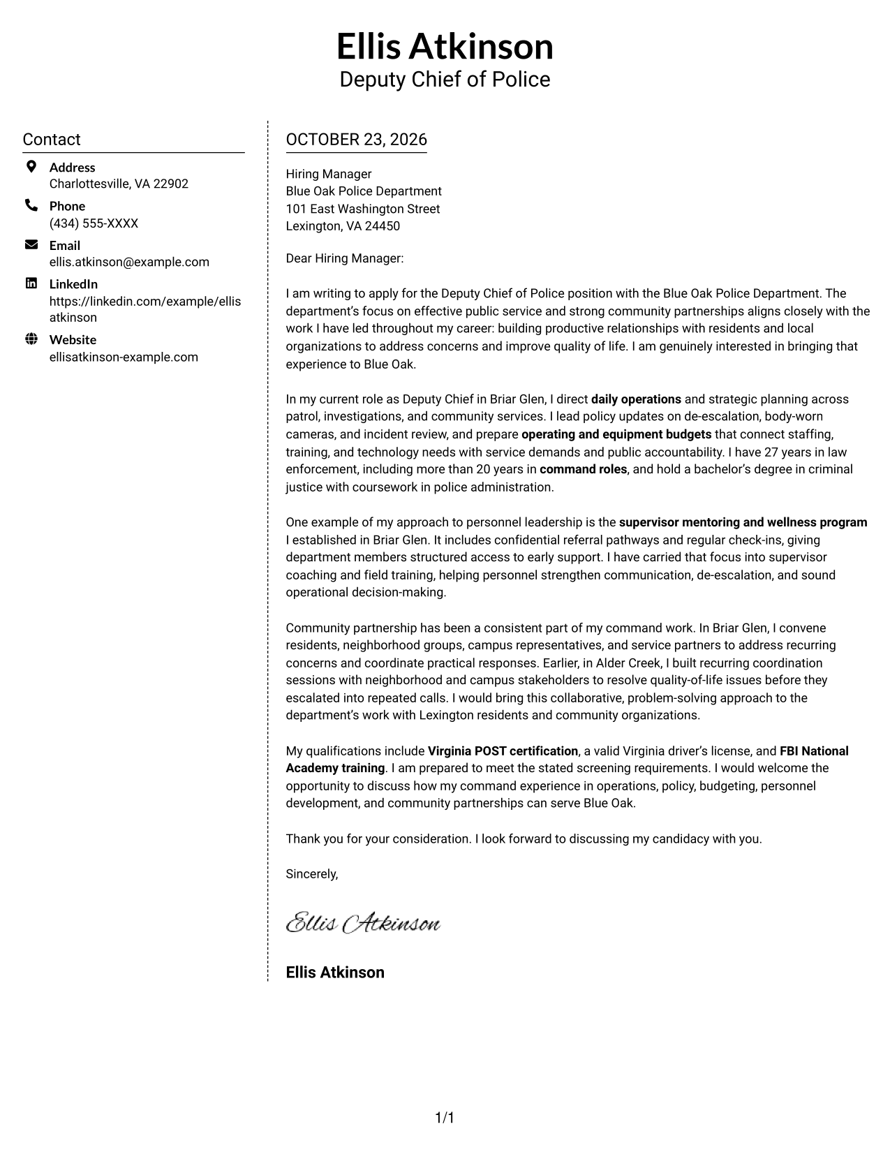 Cover letter example — page 1