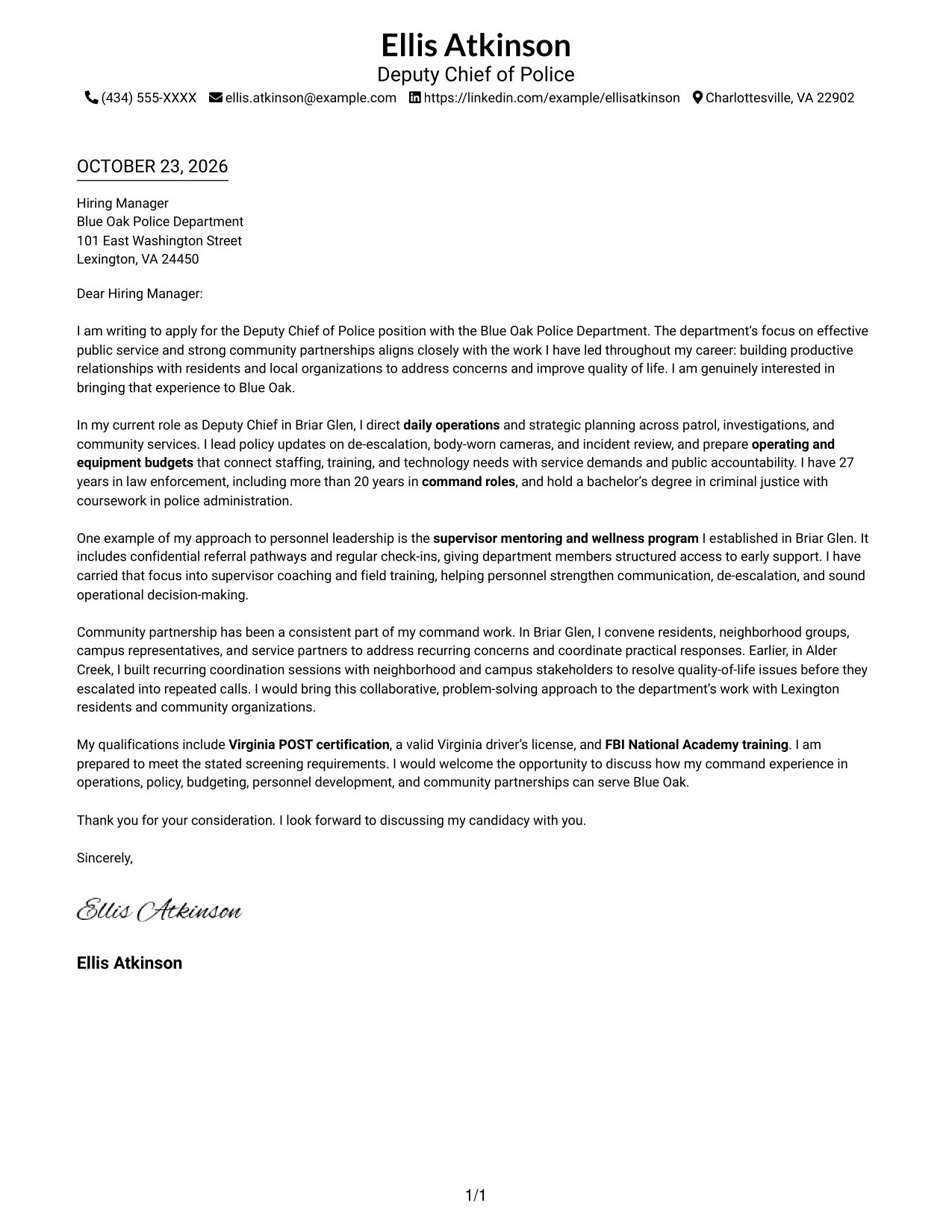 Cover letter example — page 1