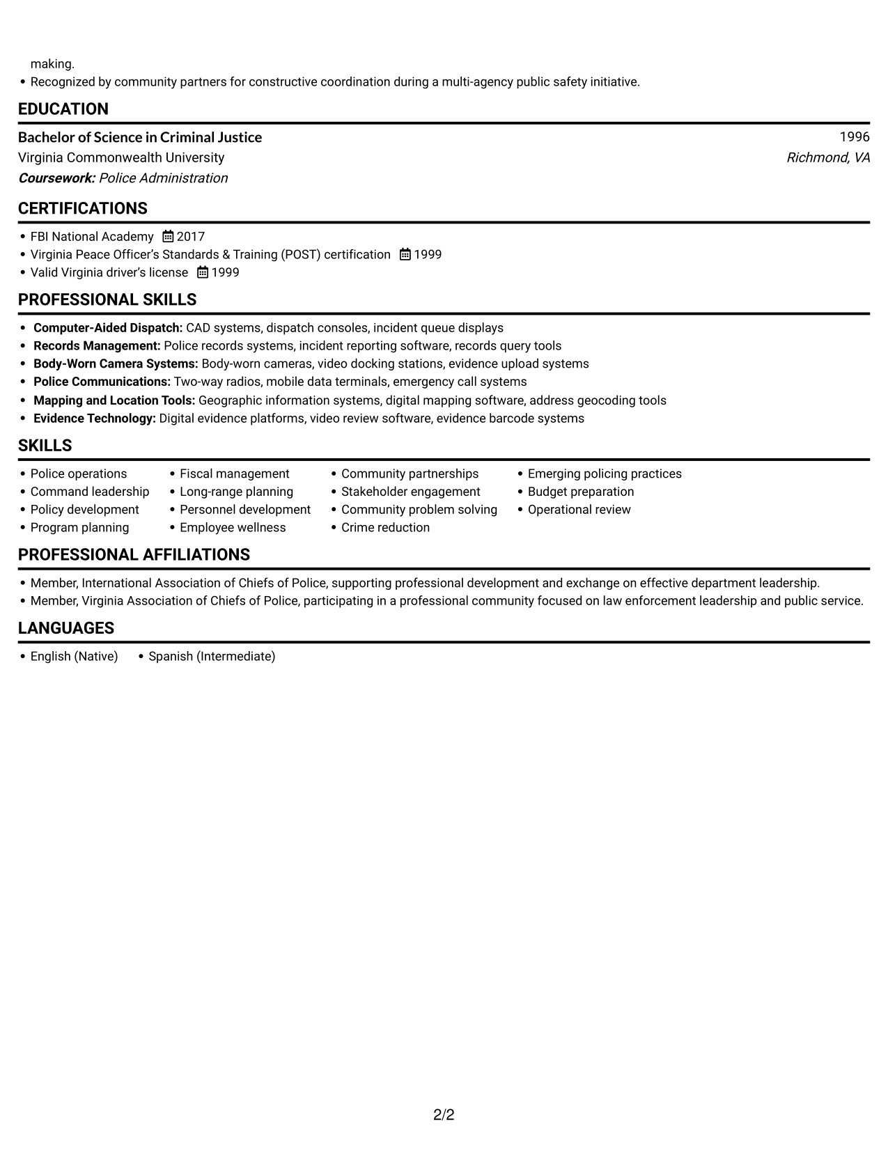 Resume example — page 2