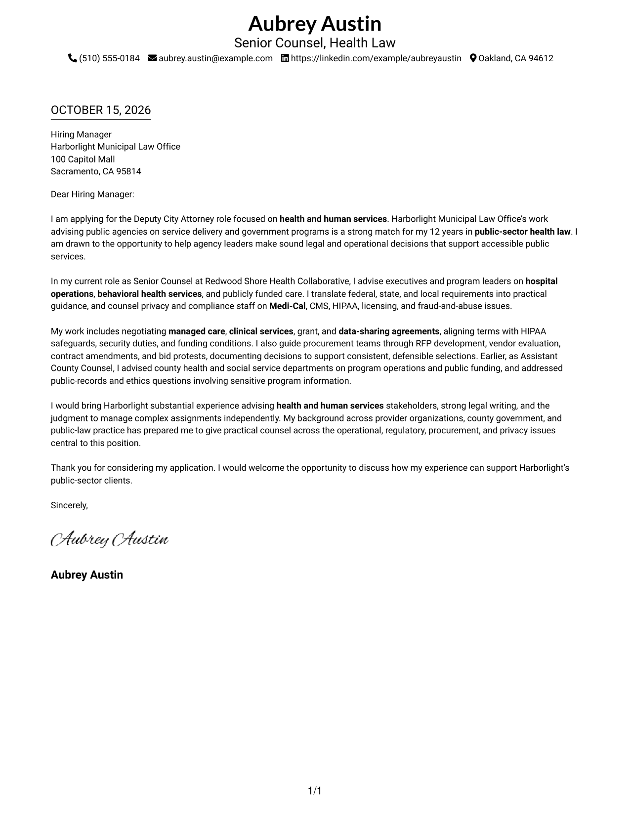 Cover letter example — page 1