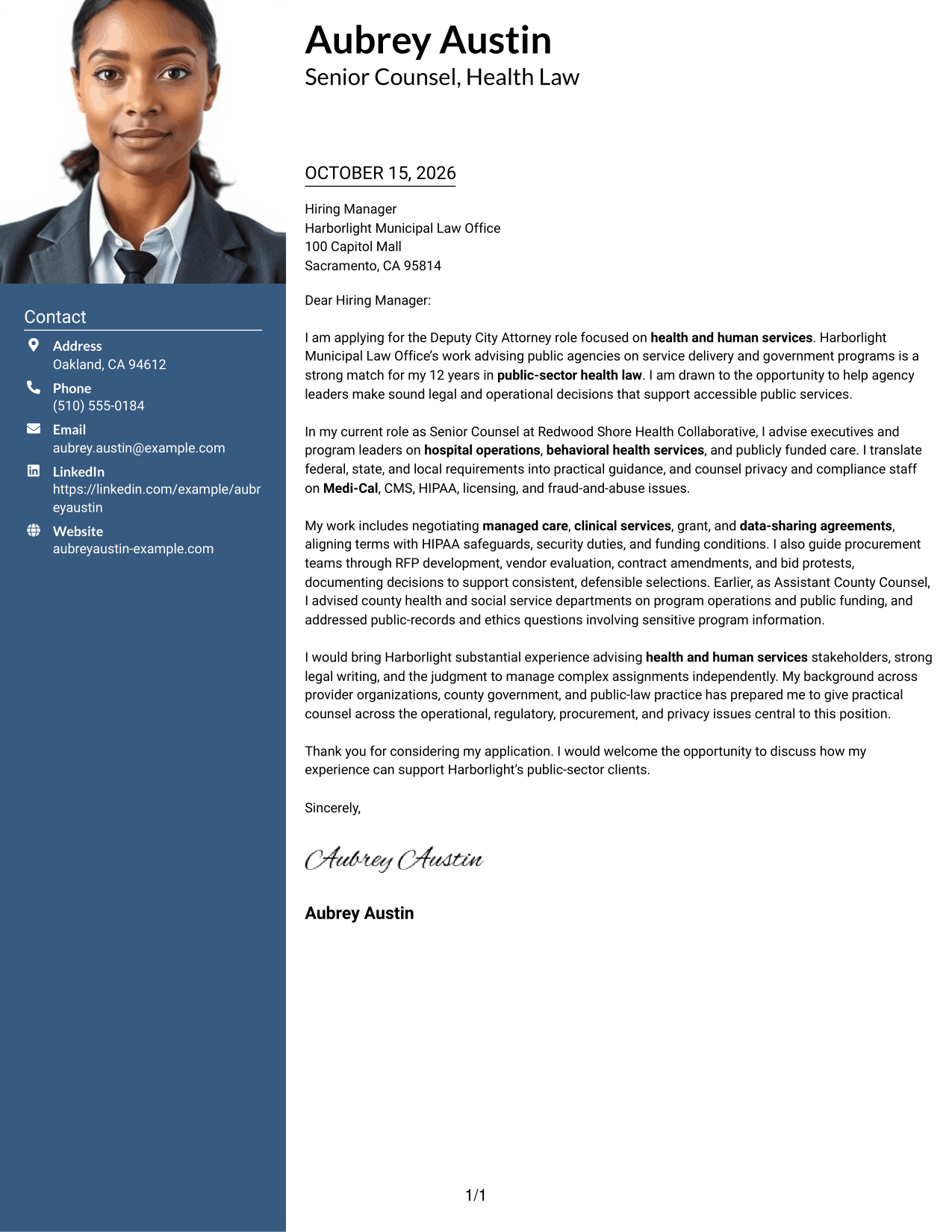 Cover letter example — page 1