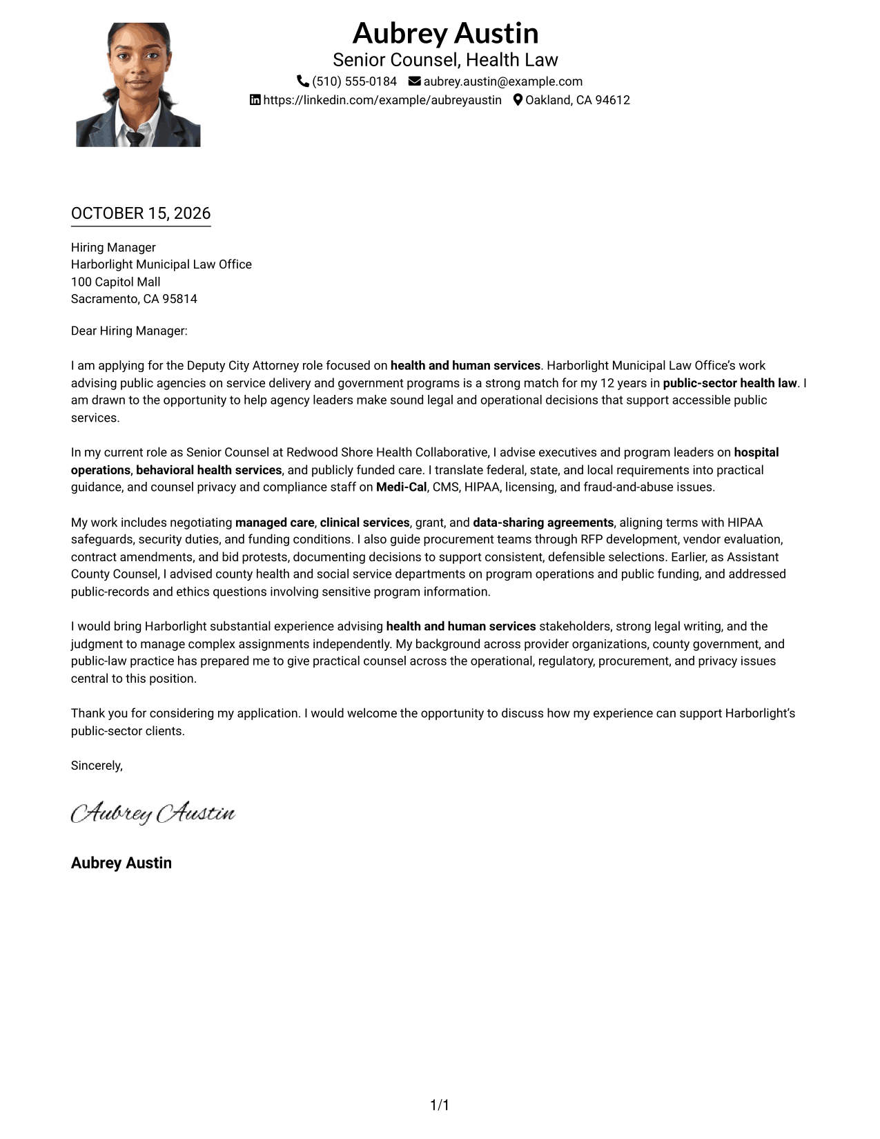 Cover letter example — page 1