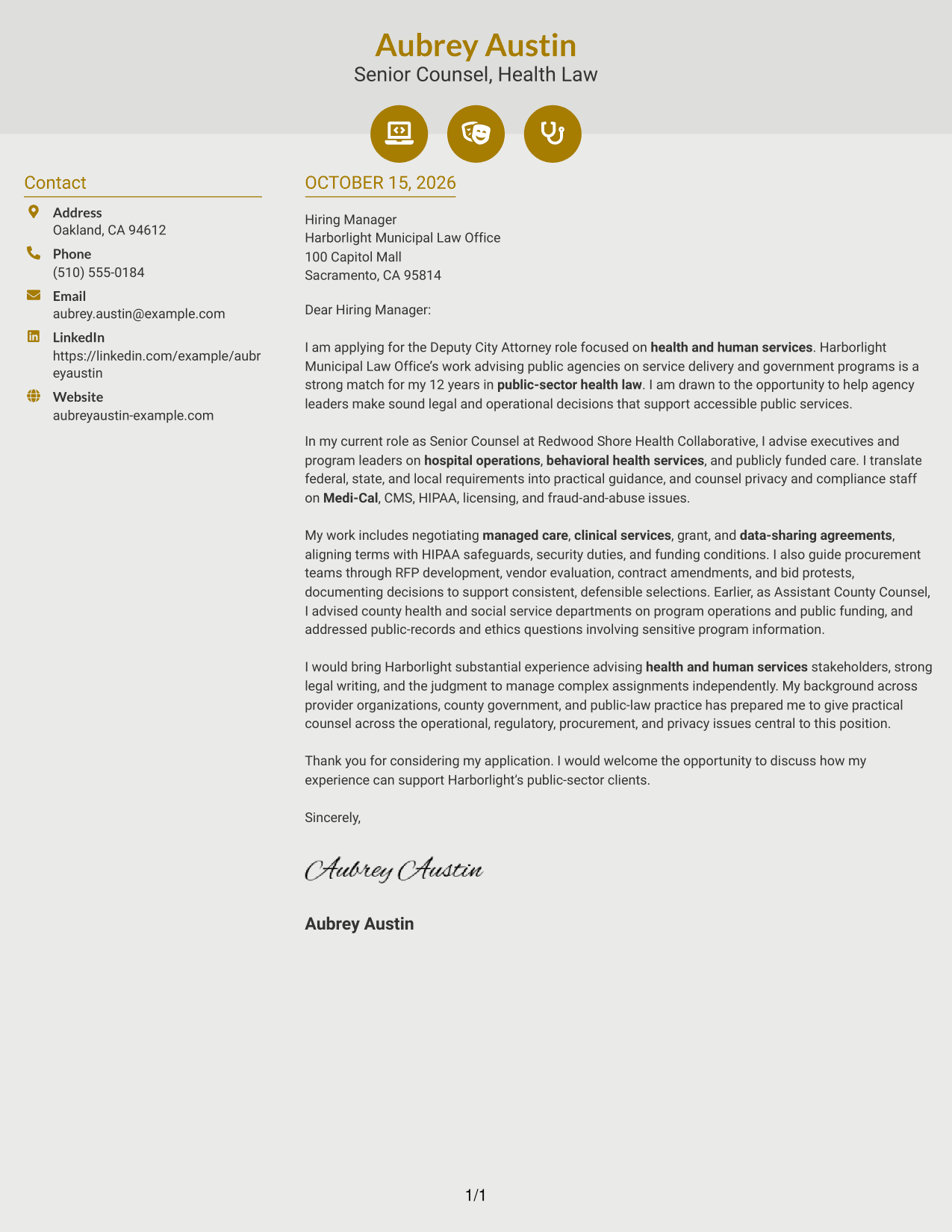 Cover letter example — page 1