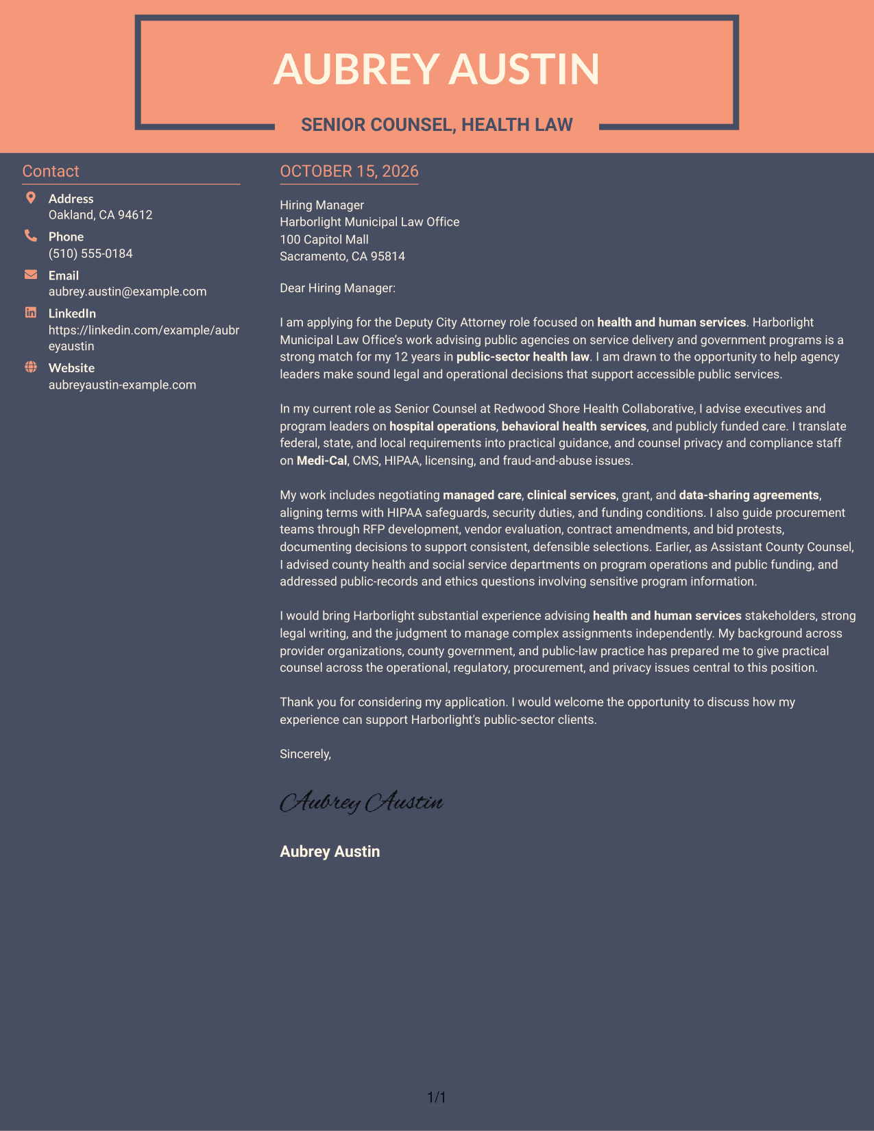 Cover letter example — page 1