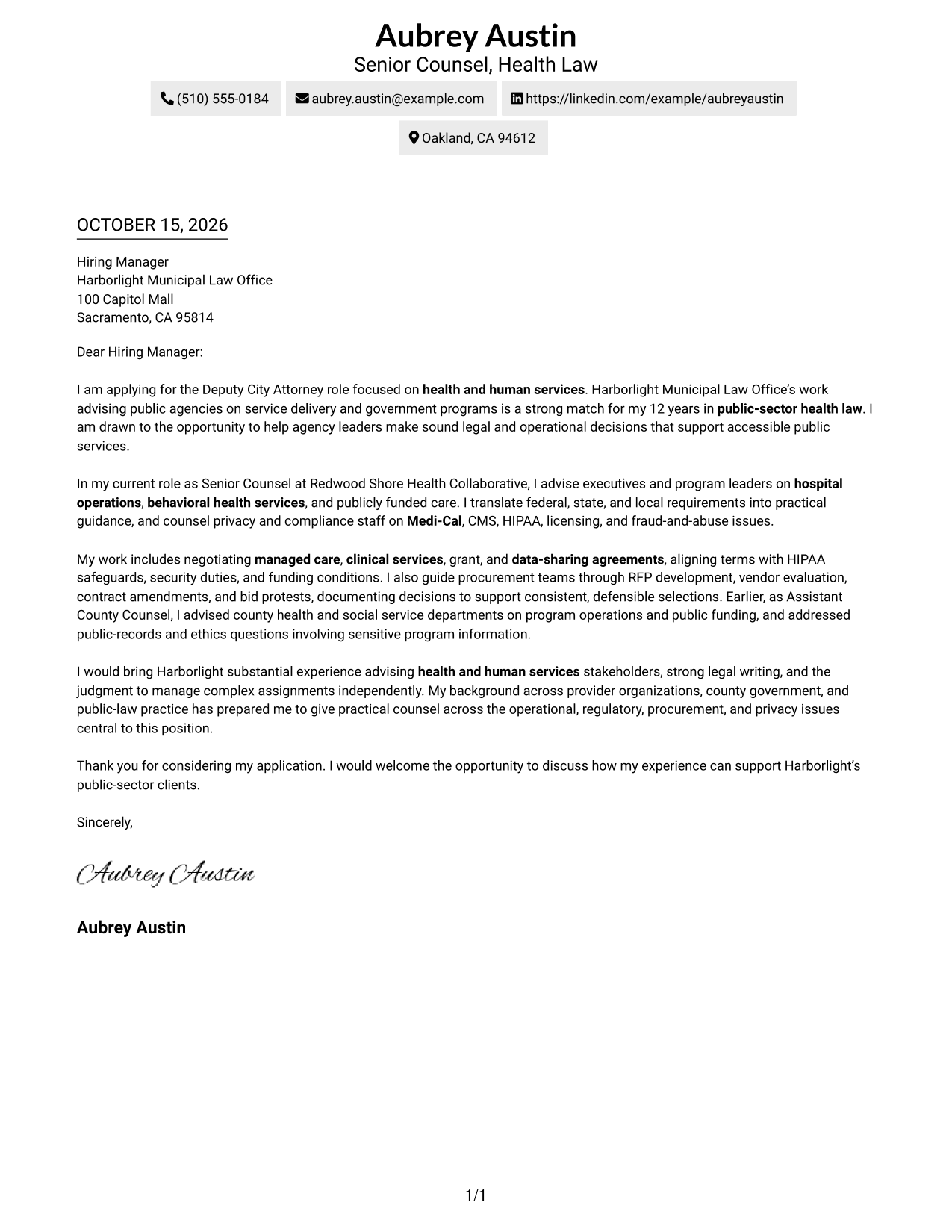 Cover letter example — page 1
