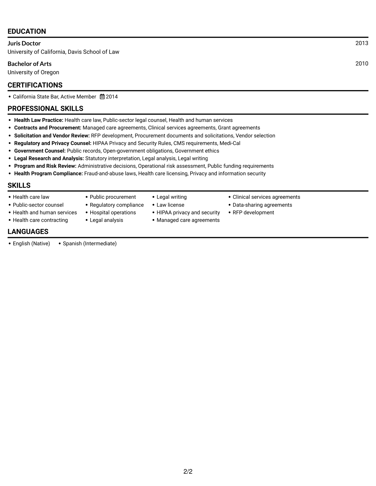 Resume example — page 2