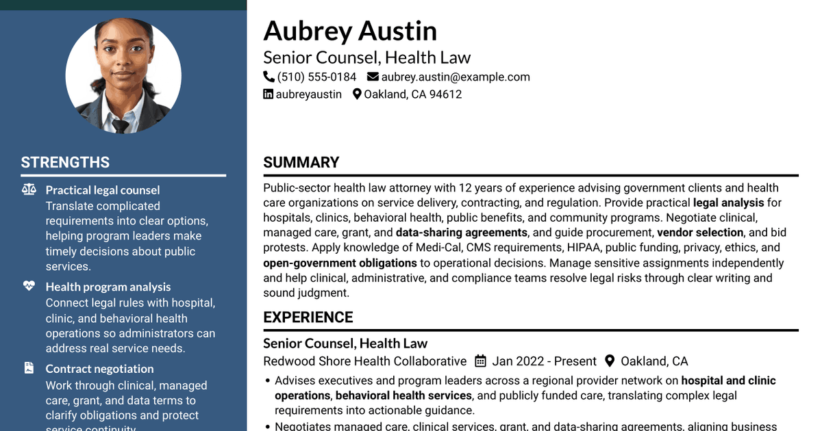 7 Deputy City Attorney - Health and Human Services Resume Templates with Example