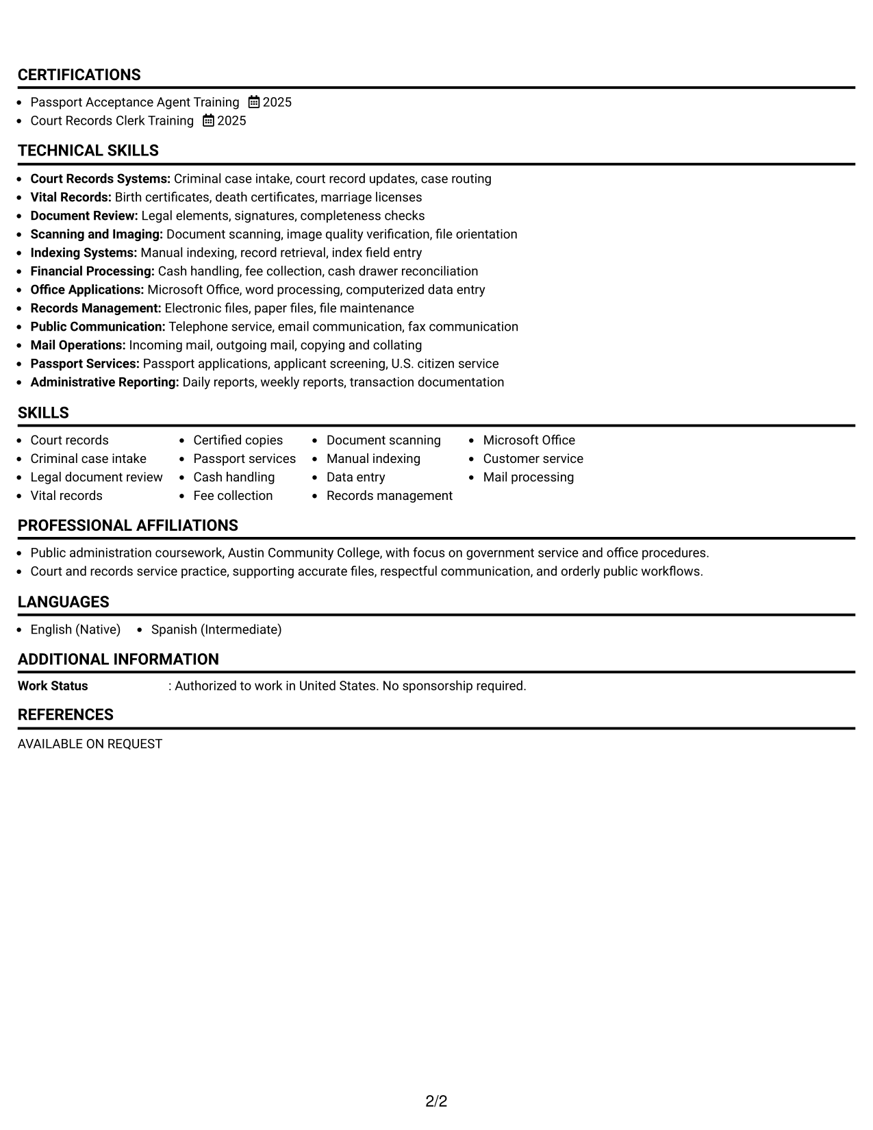 Resume Example Page 2