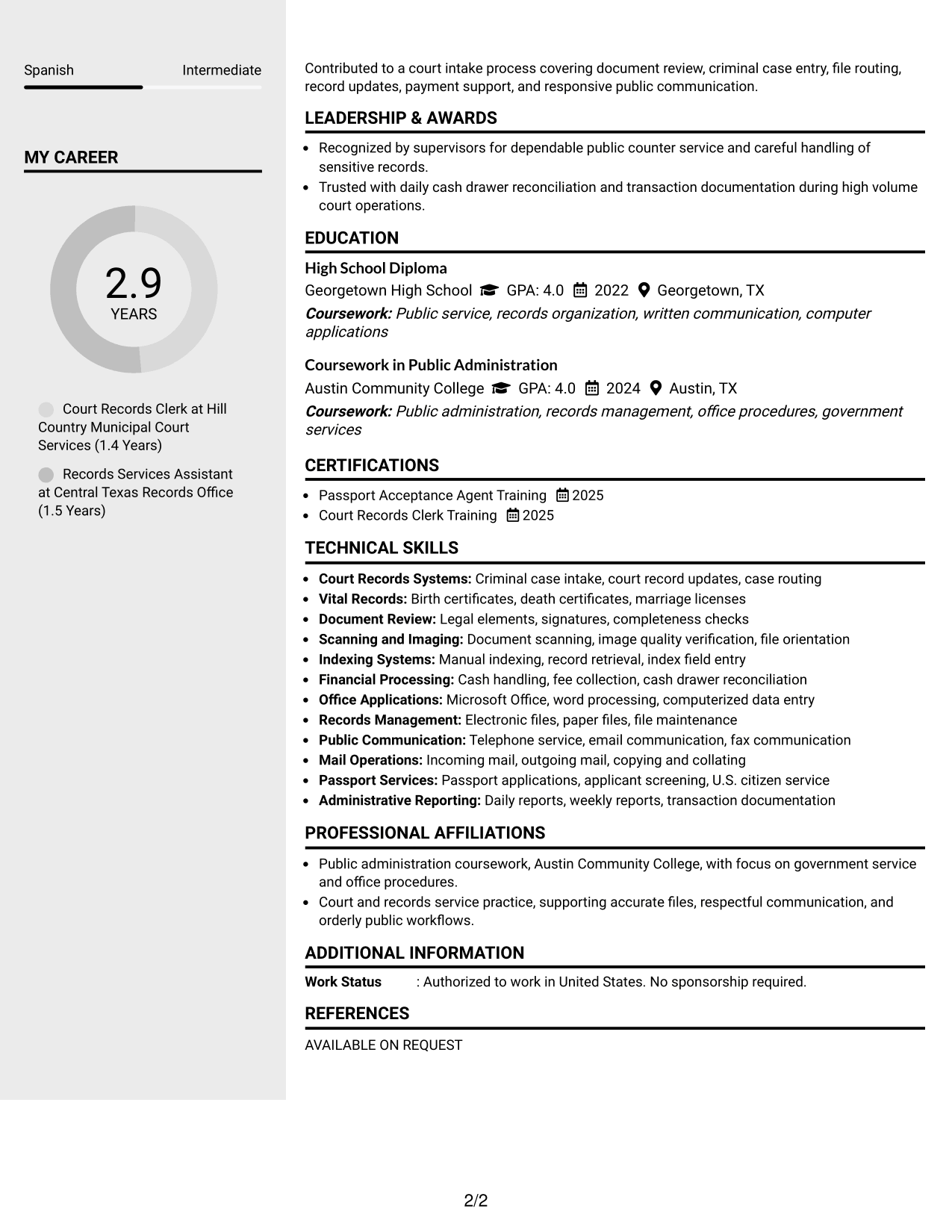 Resume Example Page 2