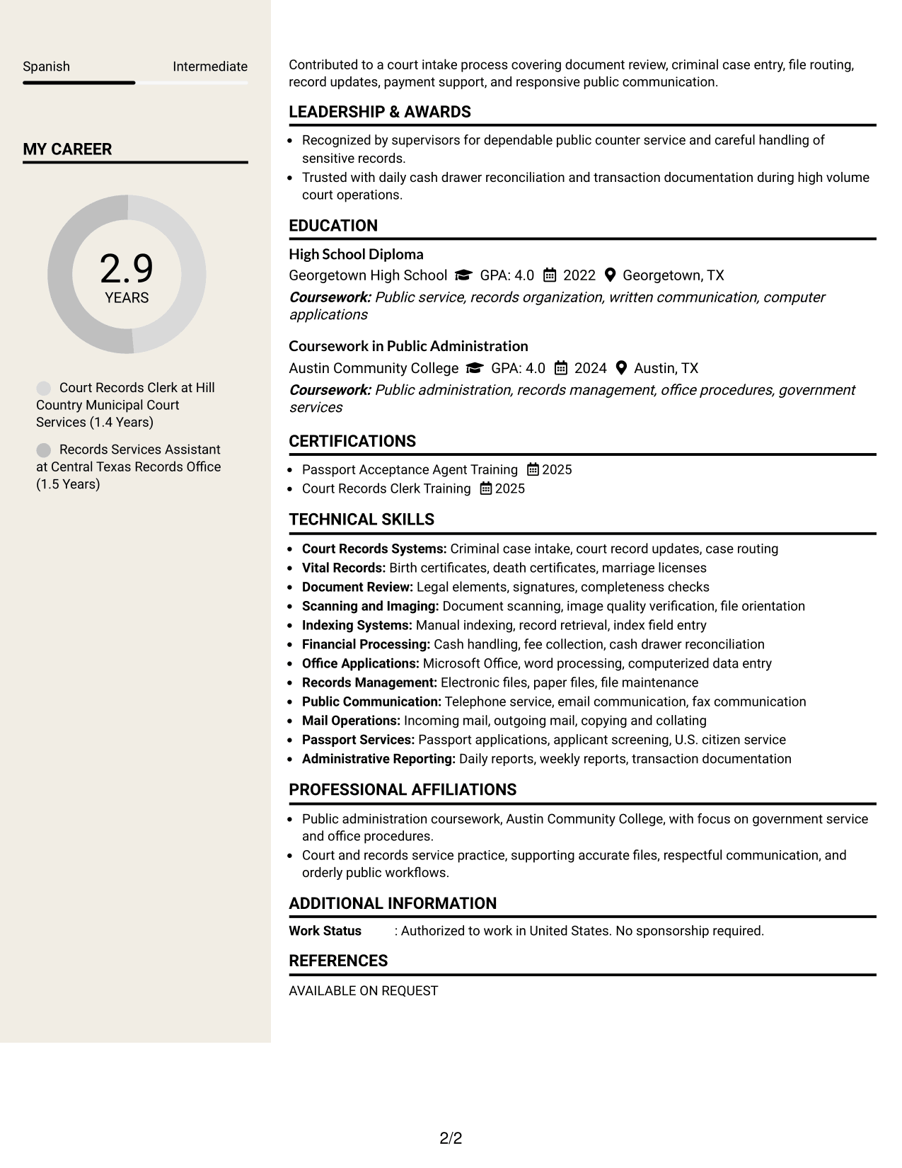 Resume Example Page 2