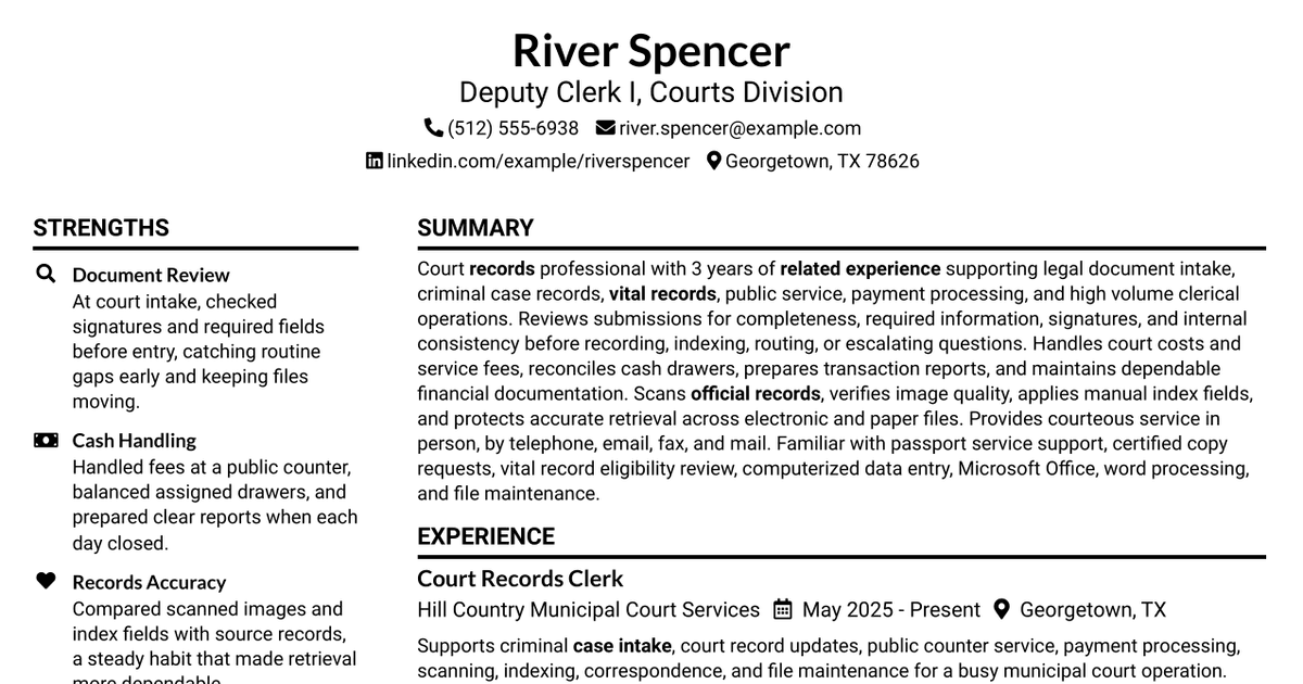 7 Deputy Clerk I - Courts Division Resume Templates with Example