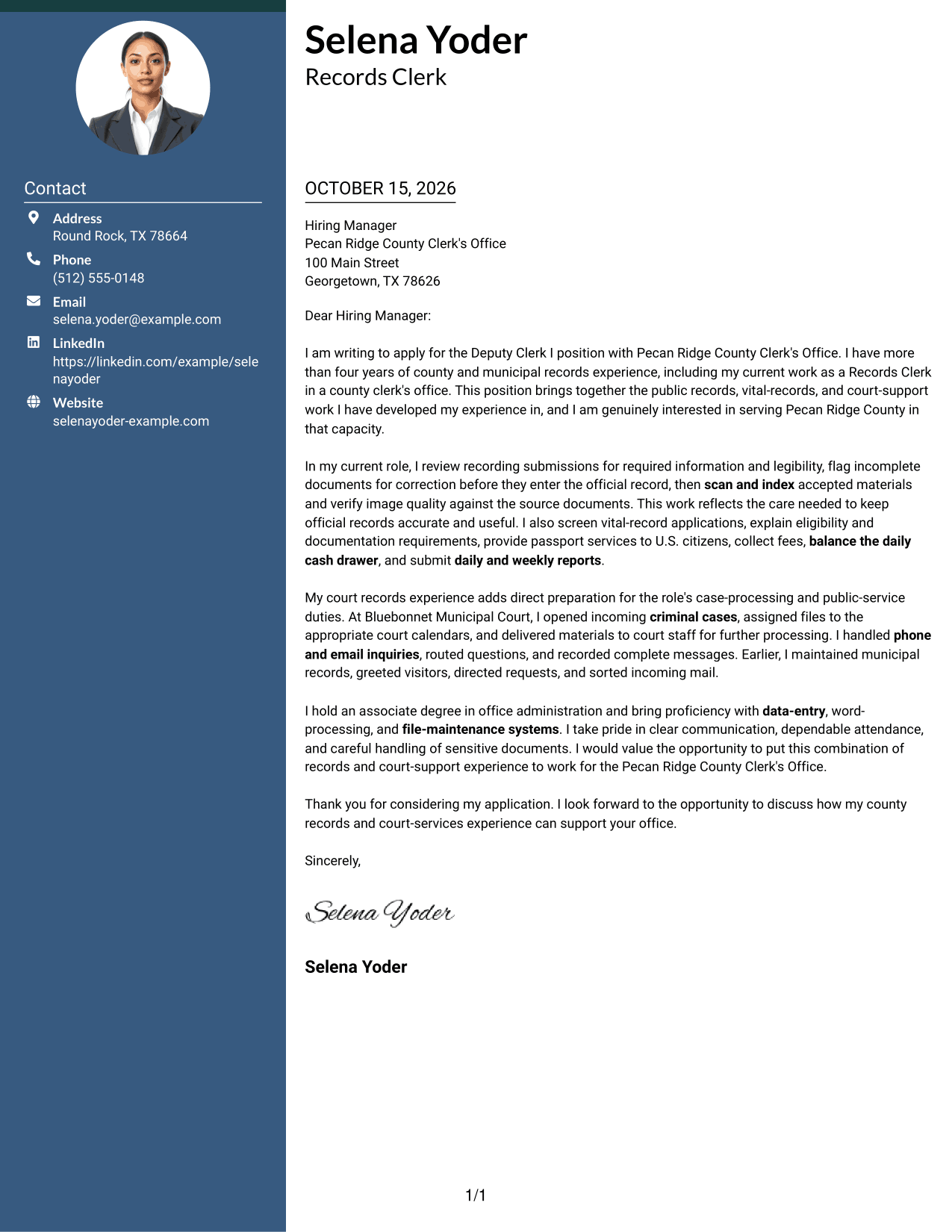 Cover letter example — page 1