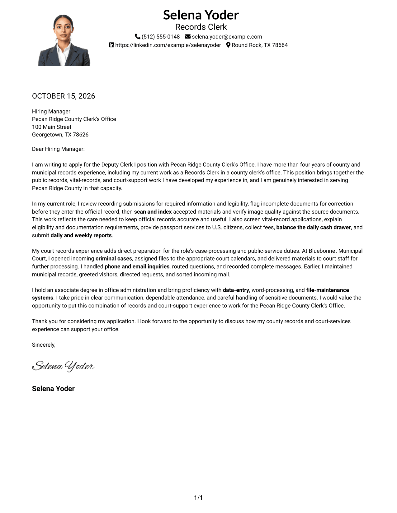 Cover letter example — page 1
