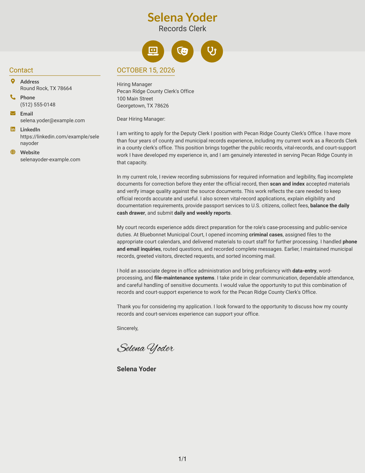 Cover letter example — page 1
