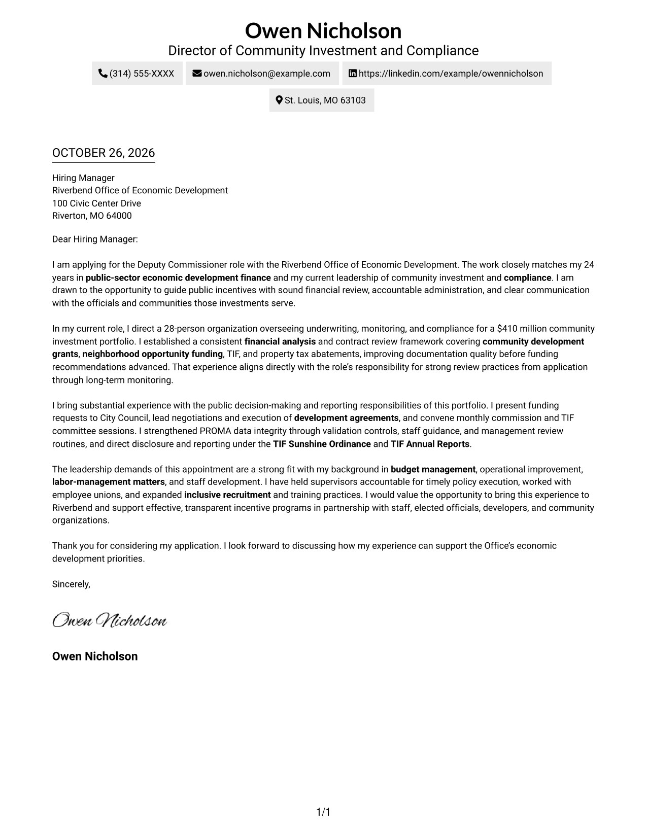 Cover letter example — page 1