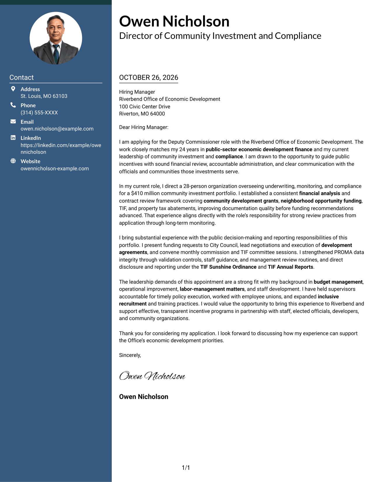 Cover letter example — page 1