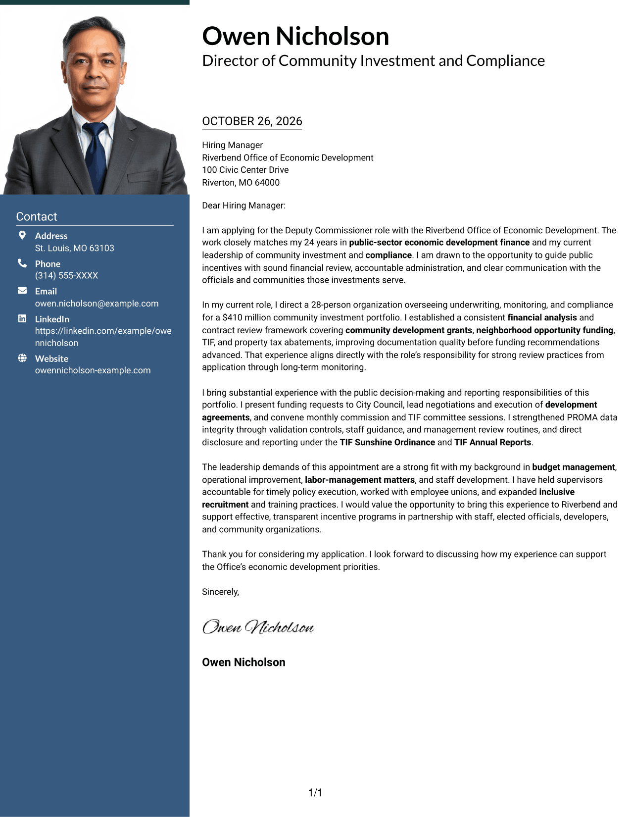 Cover letter example — page 1