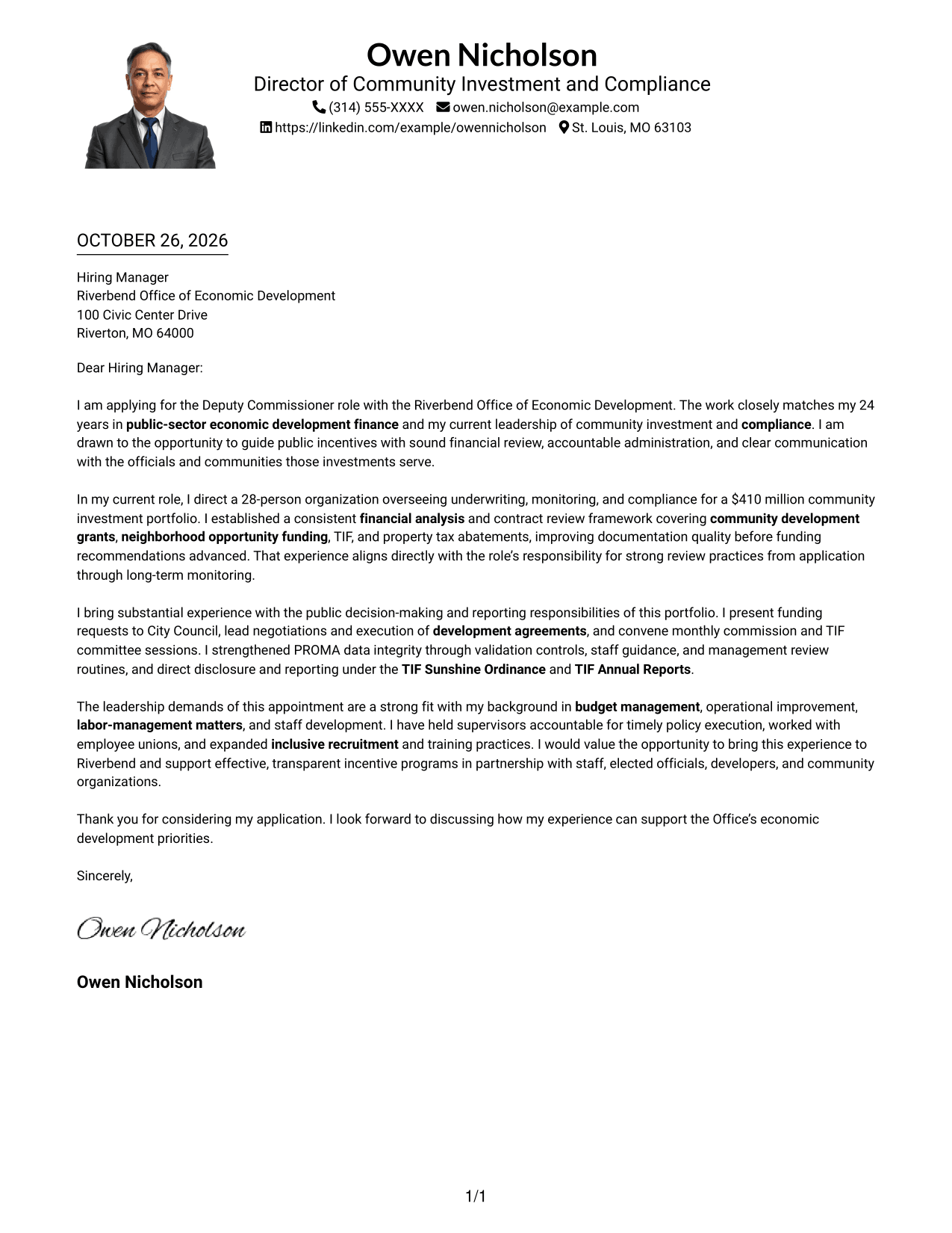 Cover letter example — page 1