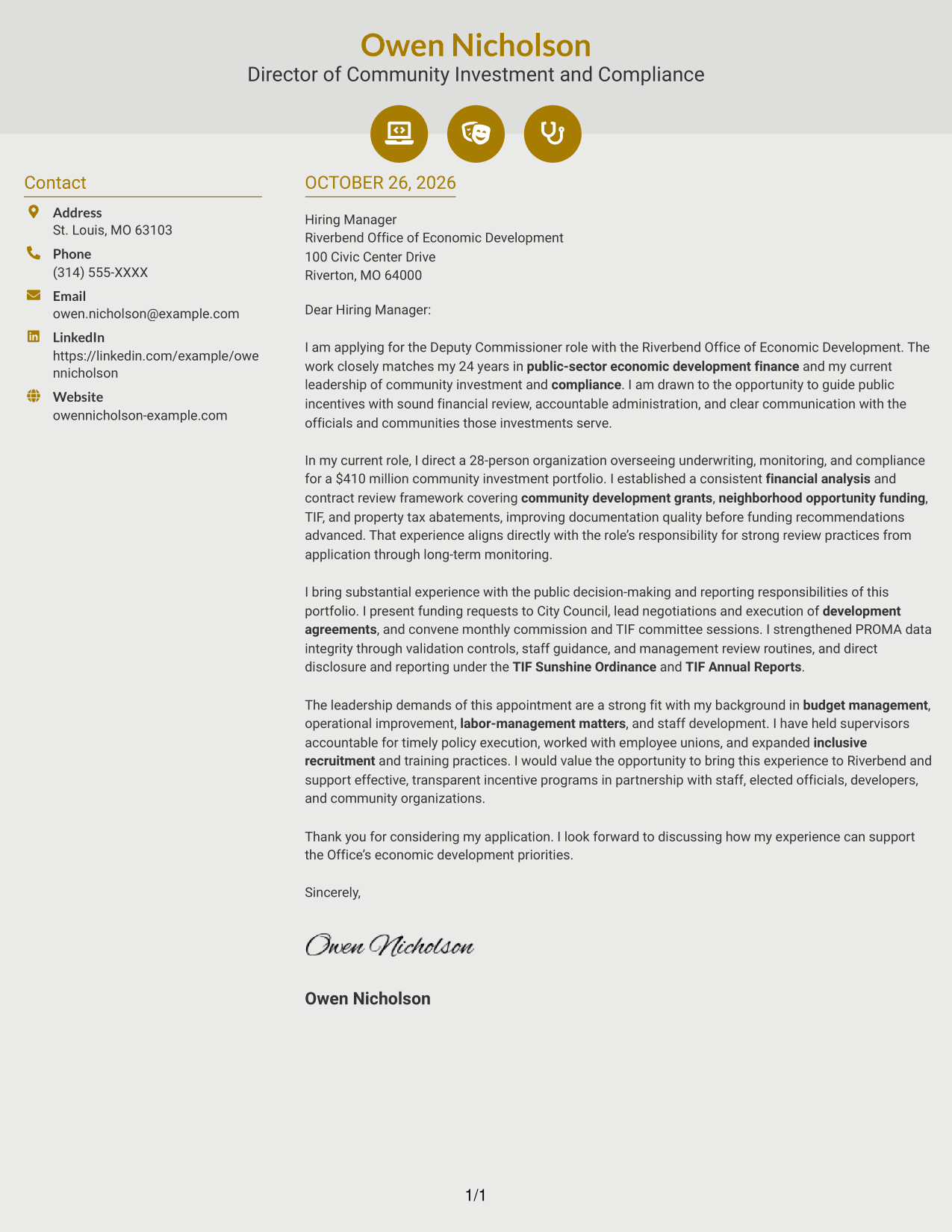 Cover letter example — page 1
