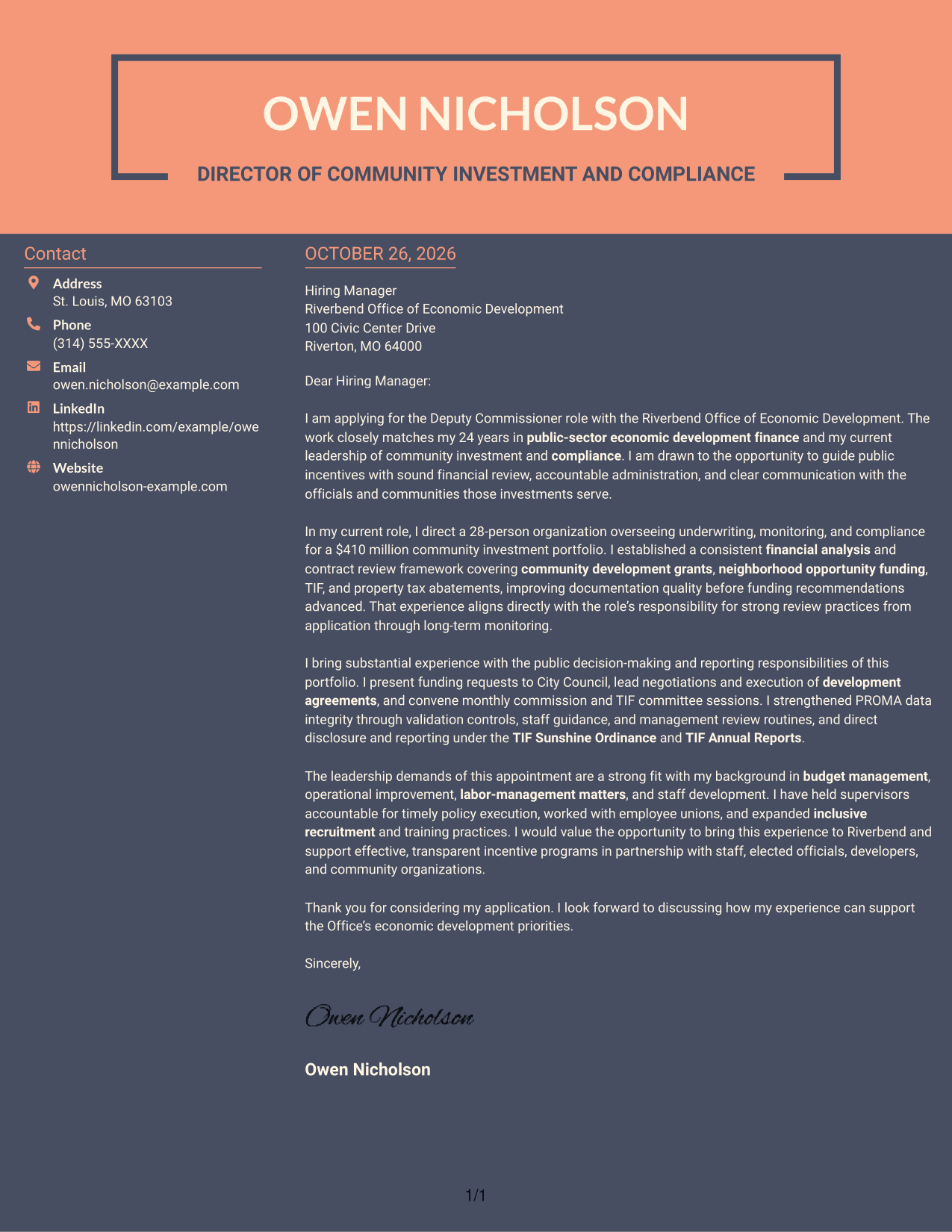 Cover letter example — page 1