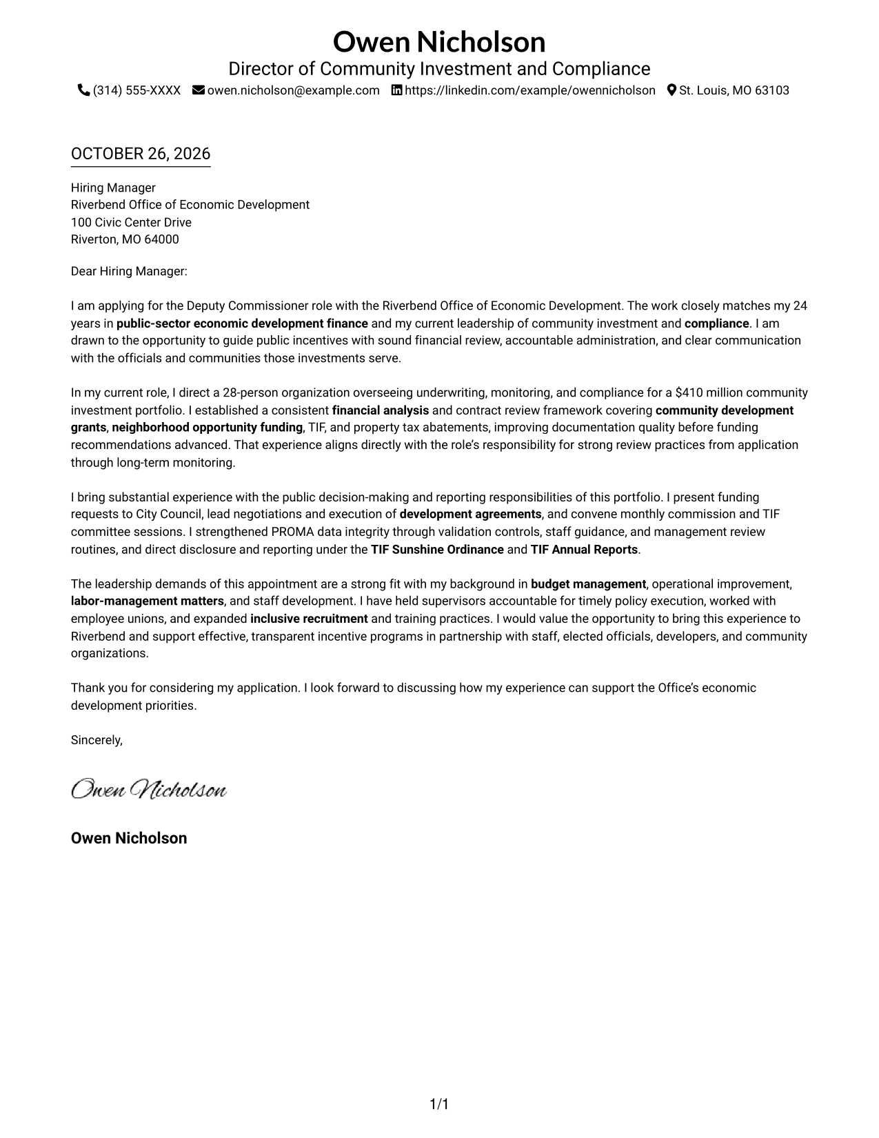 Cover letter example — page 1