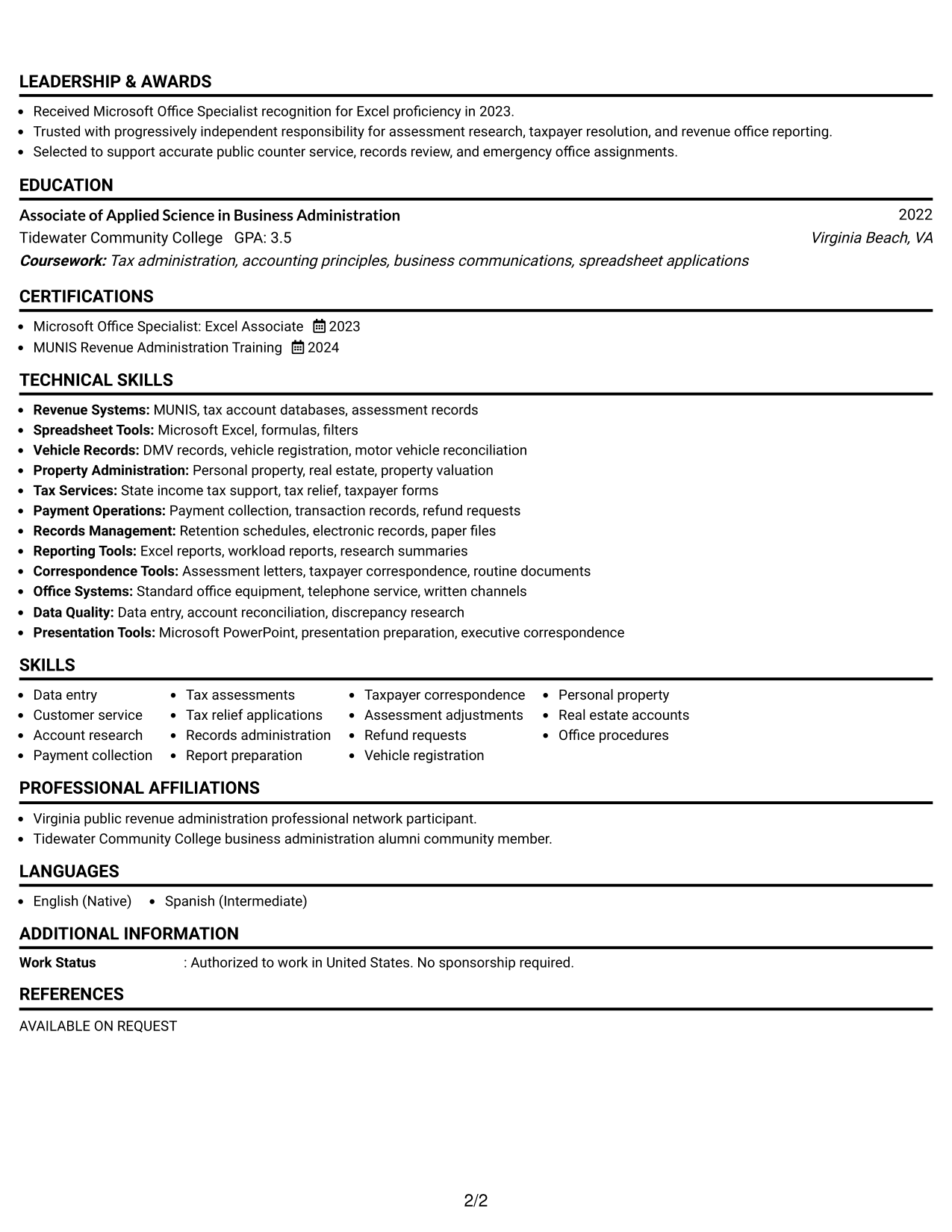 Resume Example Page 2