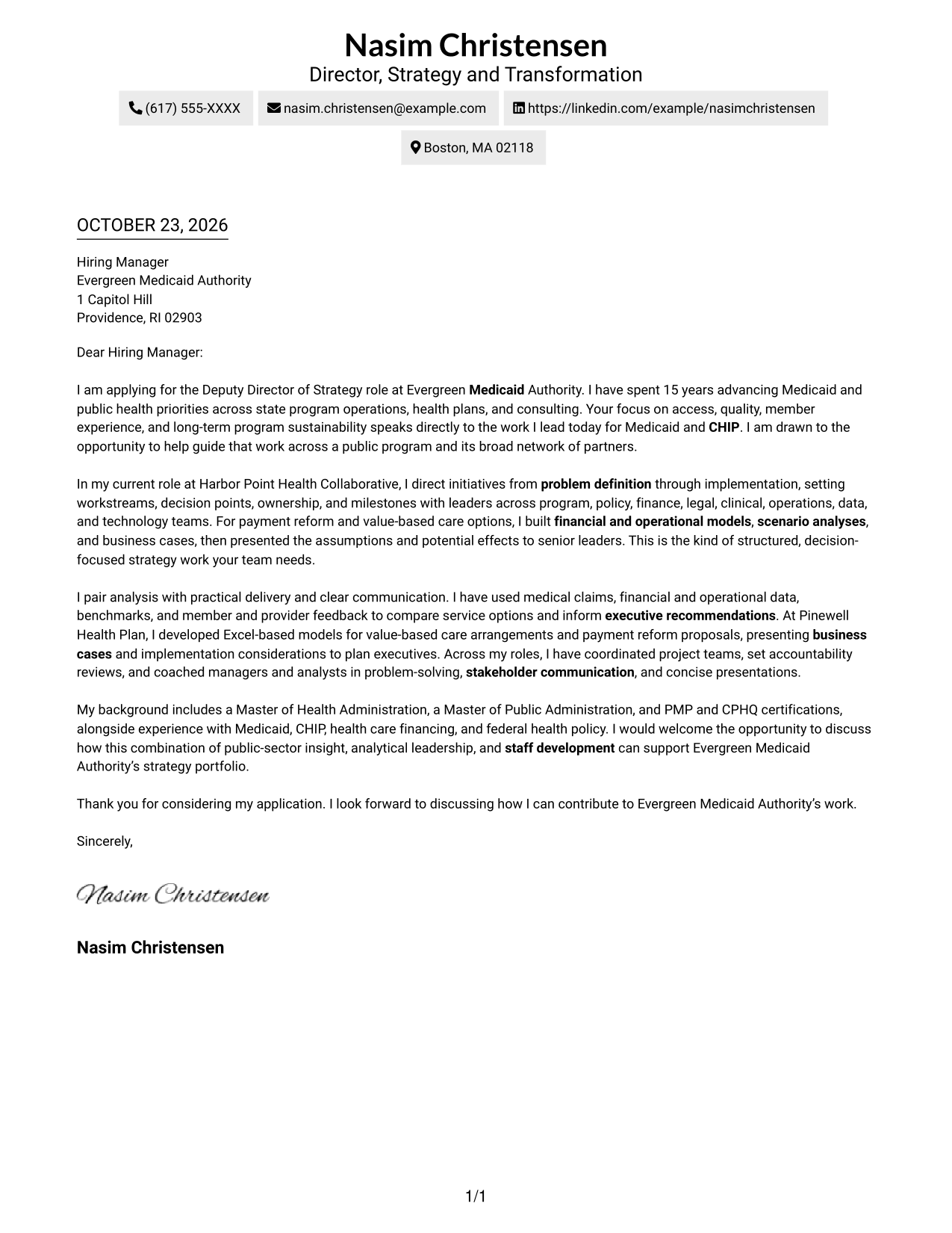 Cover letter example — page 1